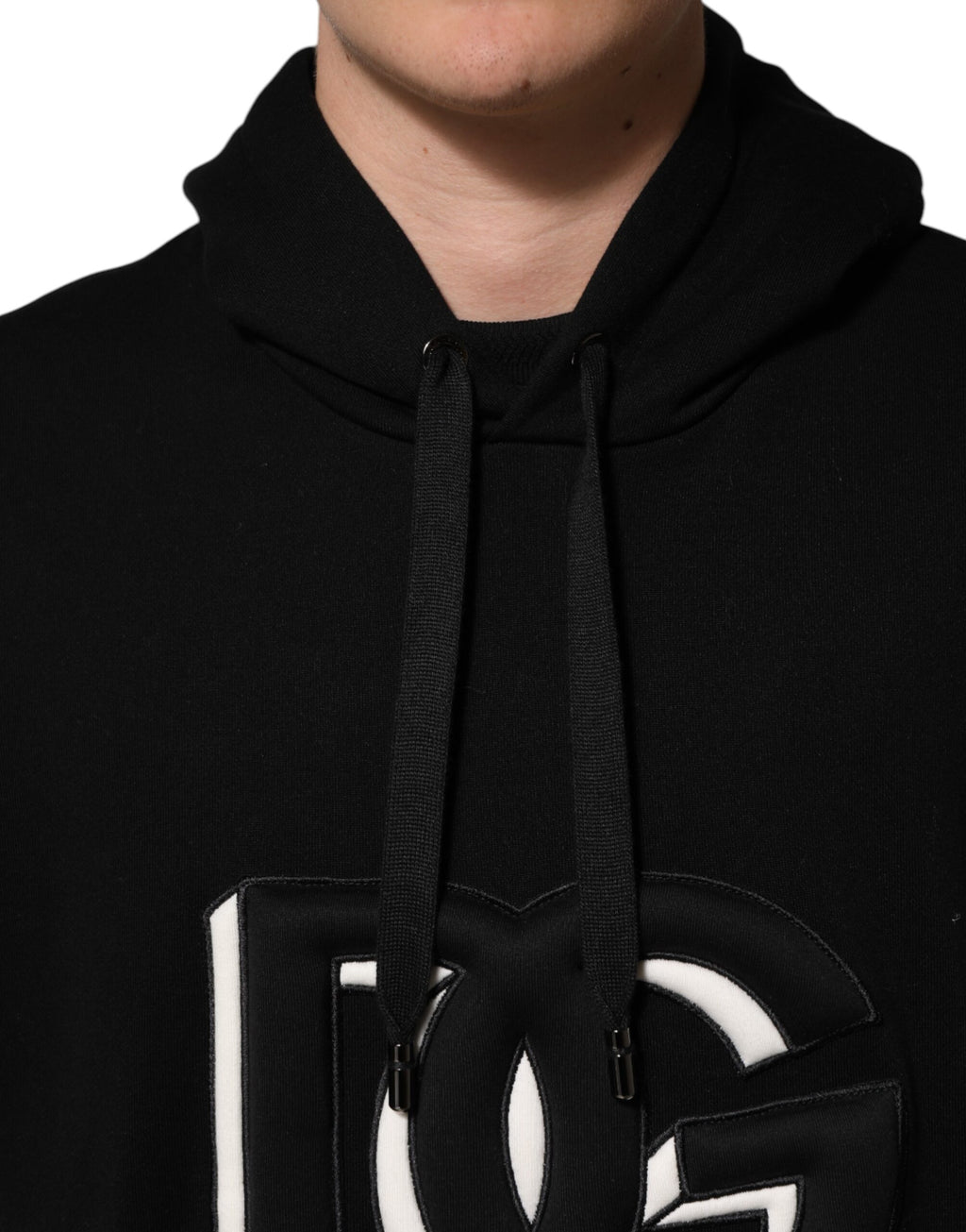 Dolce & Gabbana Black Cotton Oversize DG Logo Patch Hoodie Sweater