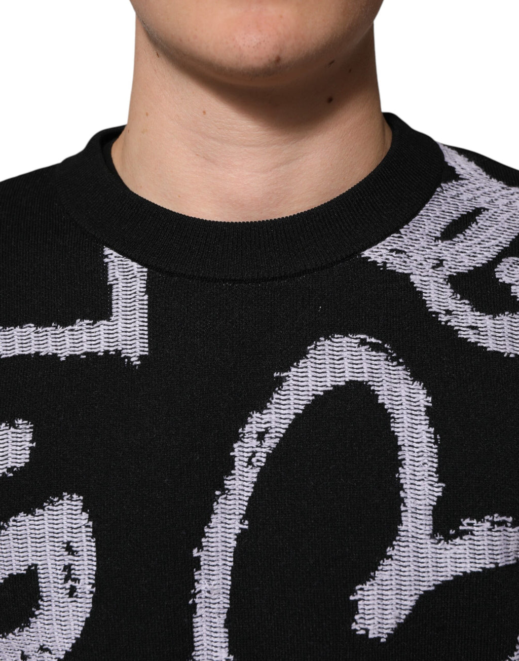 Dolce & Gabbana Black Nylon Wool Heart Print Pullover Sweater
