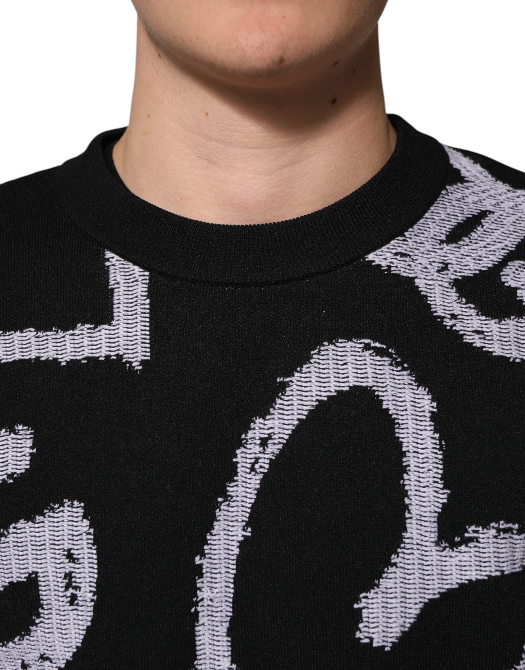 Dolce & Gabbana Black Nylon Wool Heart Print Pullover Sweater