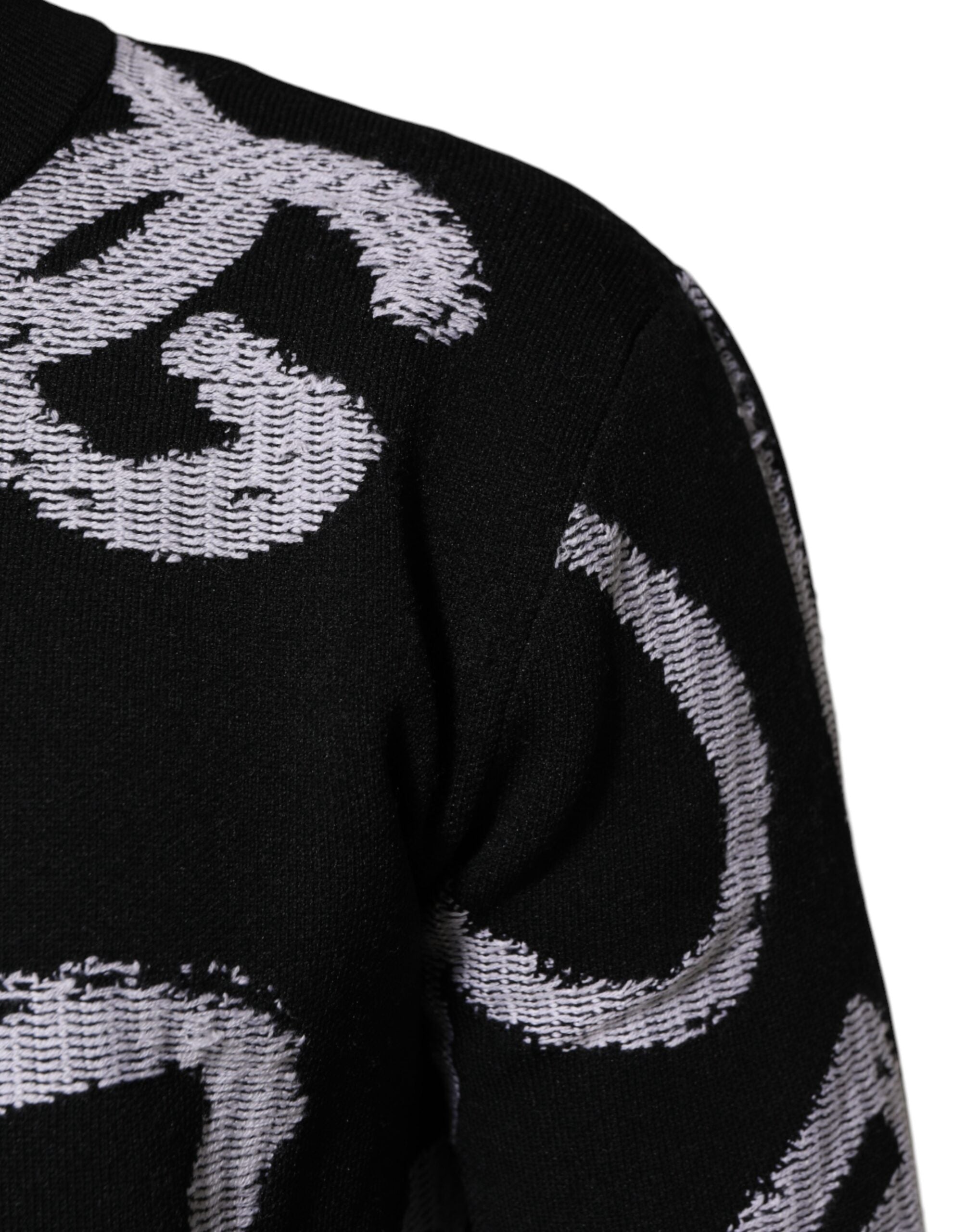 Dolce & Gabbana Black Nylon Wool Heart Print Pullover Sweater