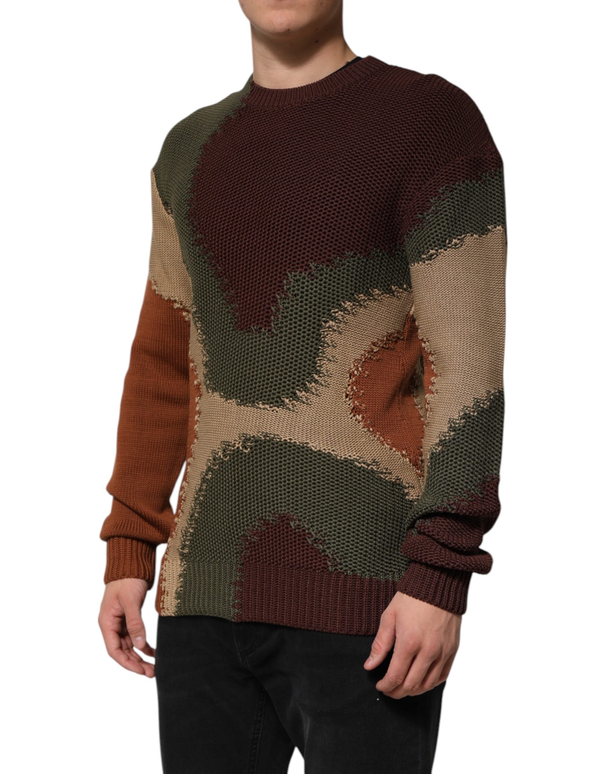 Dolce & Gabbana Multicolor Cotton Abstract Men Pullover Sweater