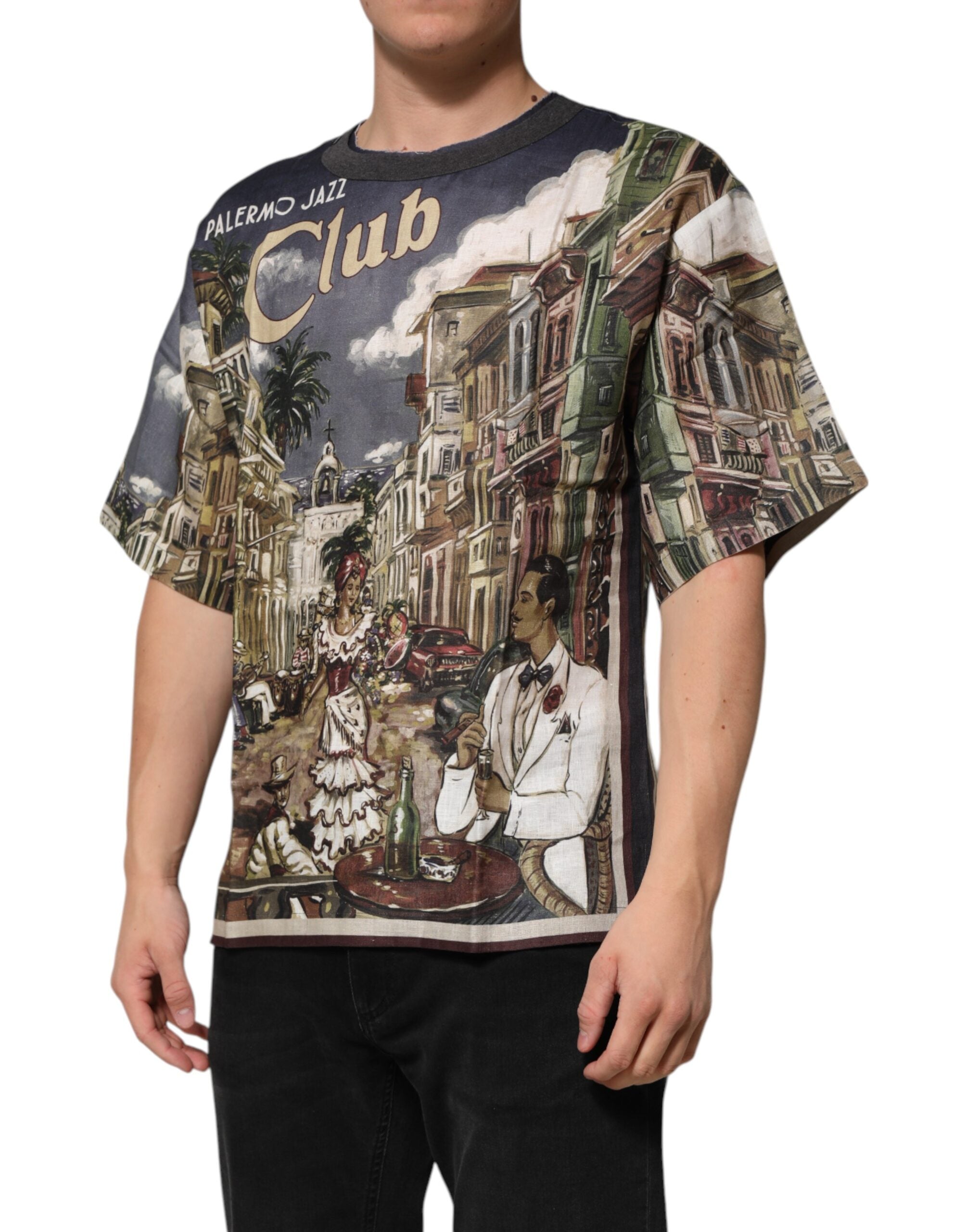 Dolce & Gabbana Palermo Jazz Club Linen Crew Neck Men T-shirt