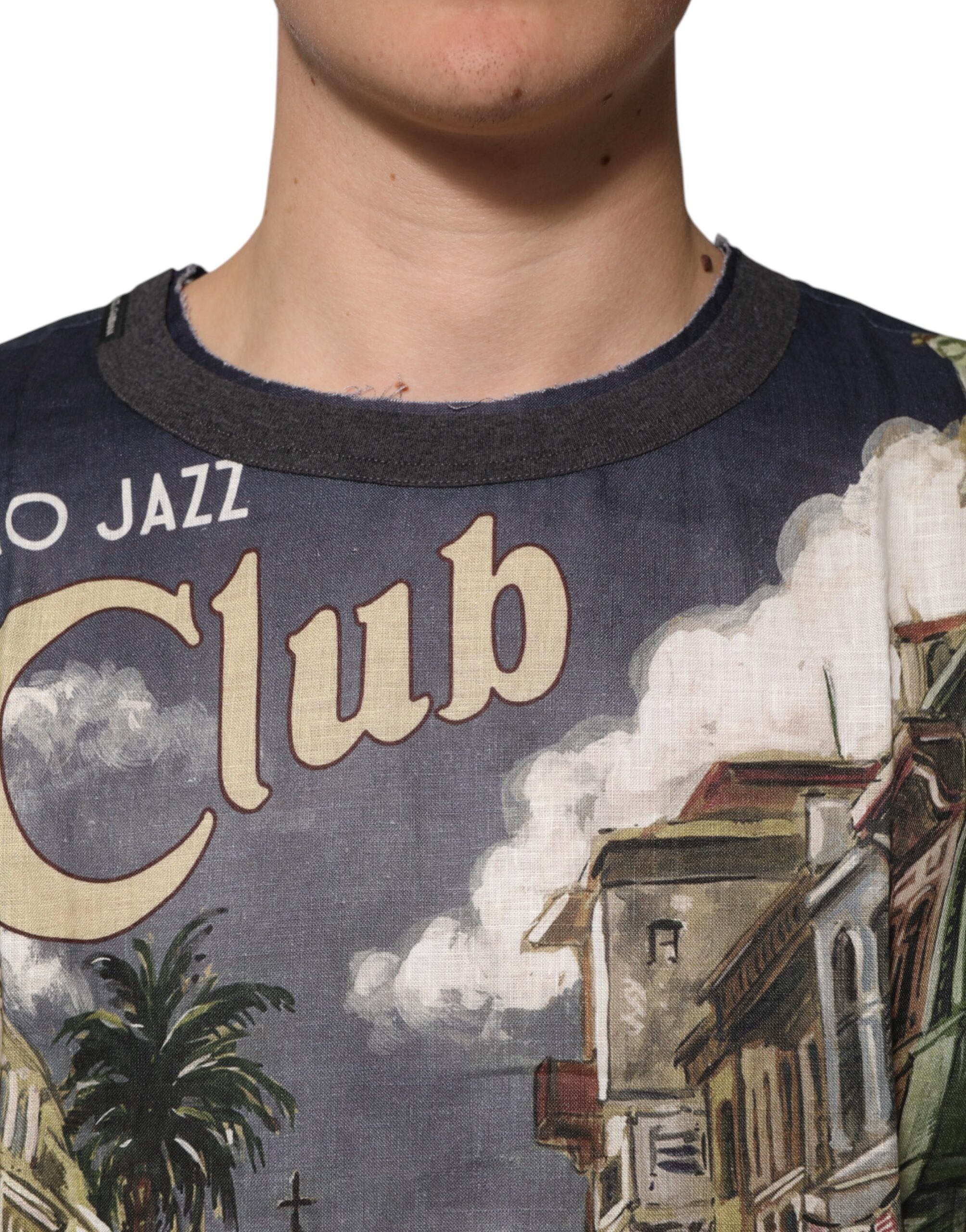 Dolce & Gabbana Palermo Jazz Club Linen Crew Neck Men T-shirt