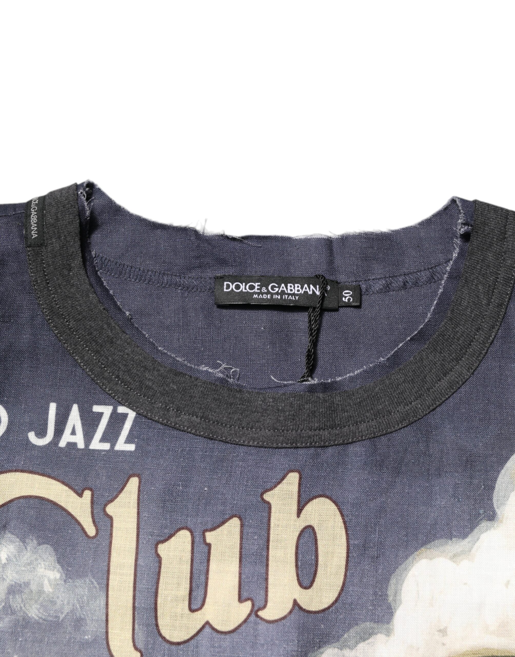 Dolce & Gabbana Palermo Jazz Club Linen Crew Neck Men T-shirt