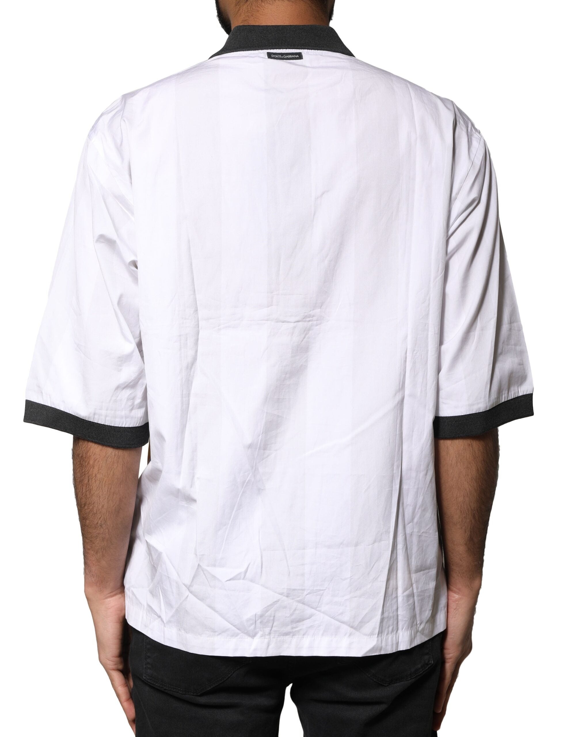 Dolce & Gabbana White Sketch Print Oversized Mens Polo T-shirt