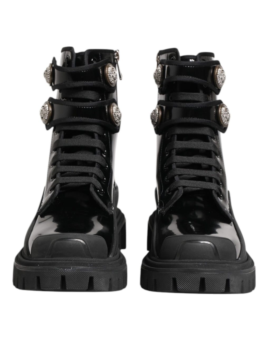 Dolce & Gabbana Black Leather DG Logo Combat Ankle Boots Shoes