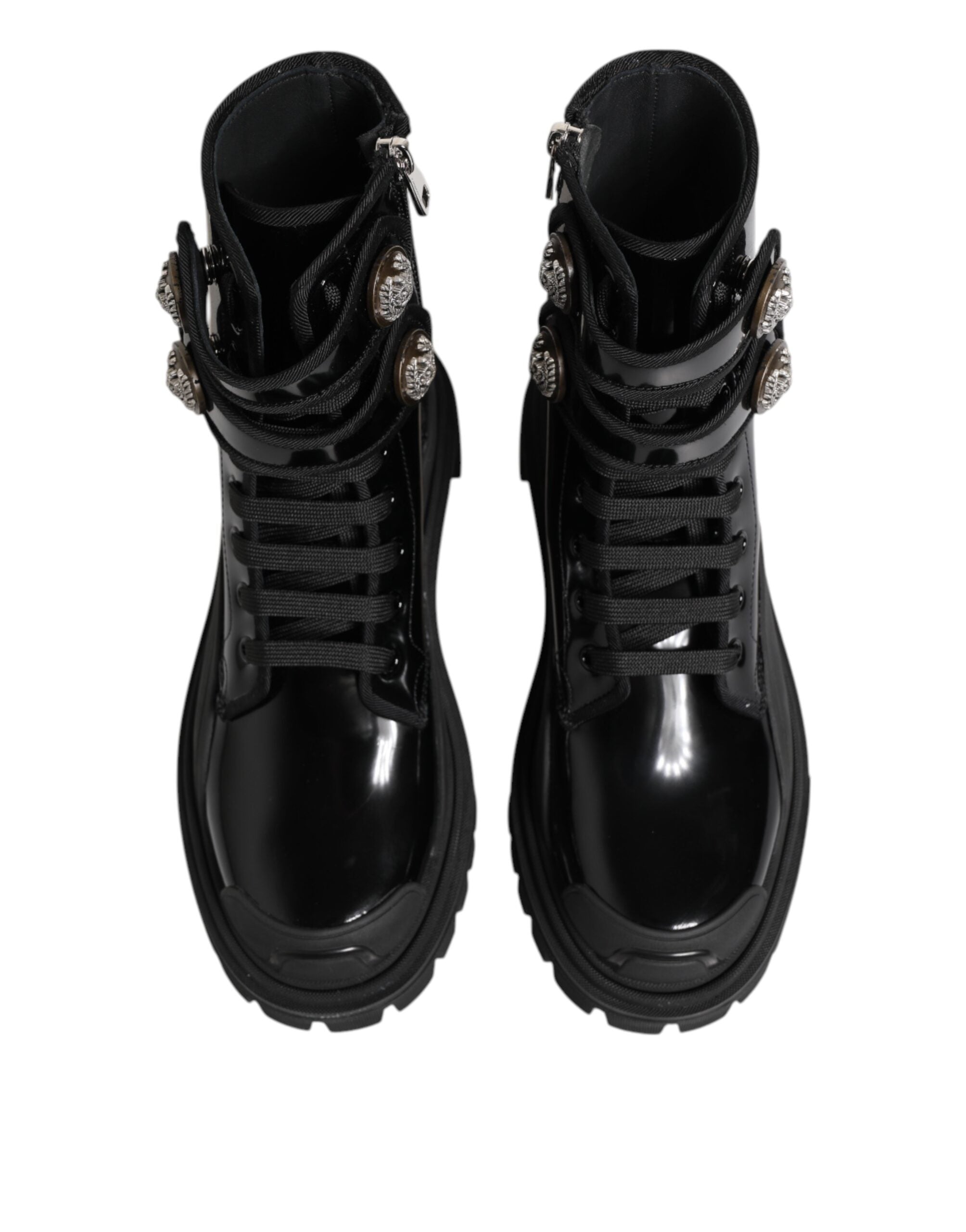 Dolce & Gabbana Black Leather DG Logo Combat Ankle Boots Shoes