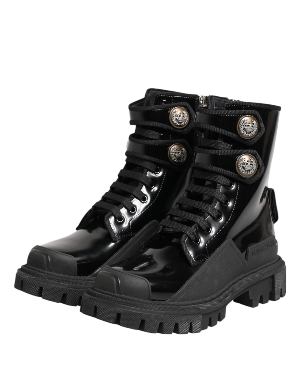 Dolce & Gabbana Black Leather DG Logo Combat Ankle Boots Shoes