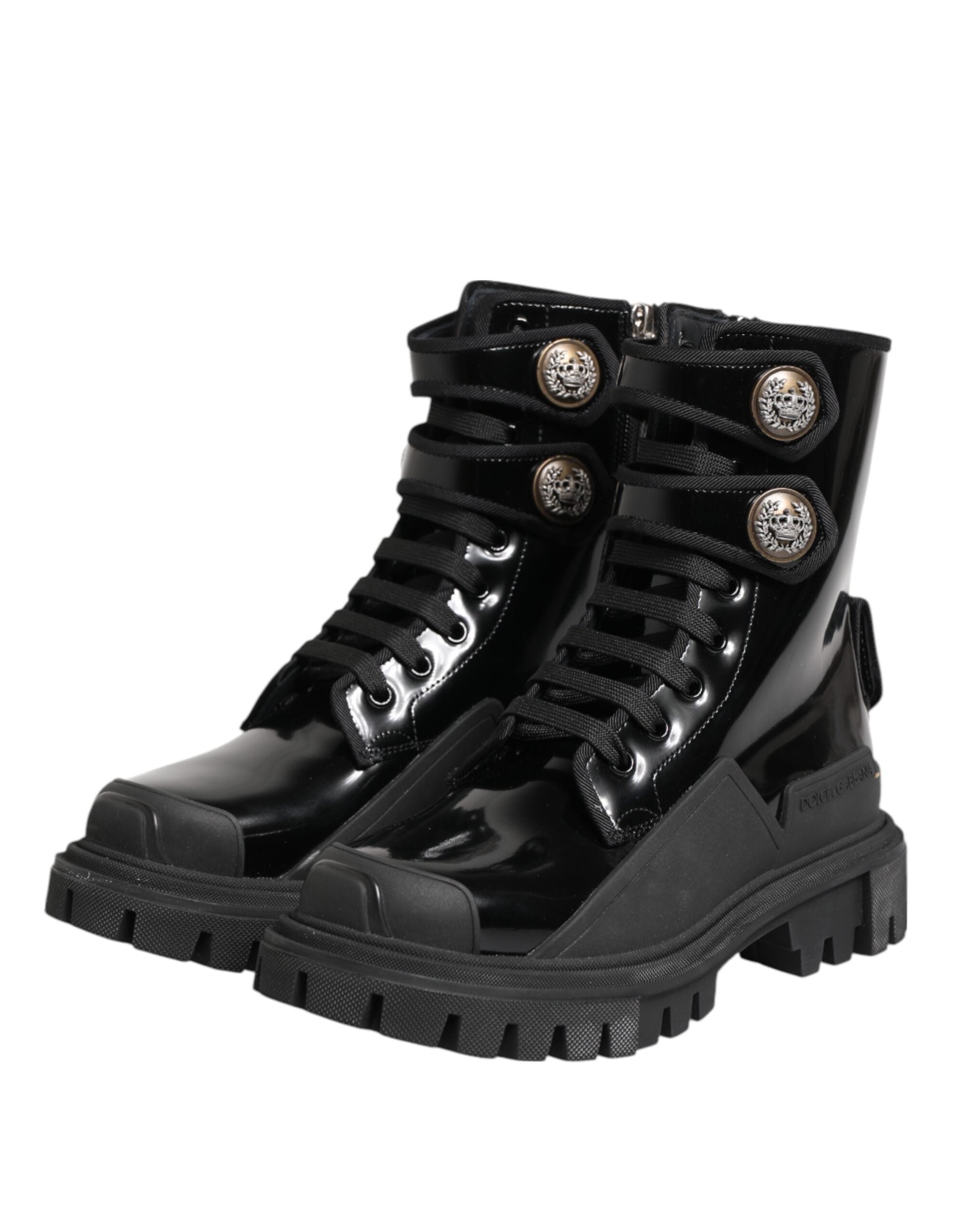 Dolce & Gabbana Black Leather DG Logo Combat Ankle Boots Shoes
