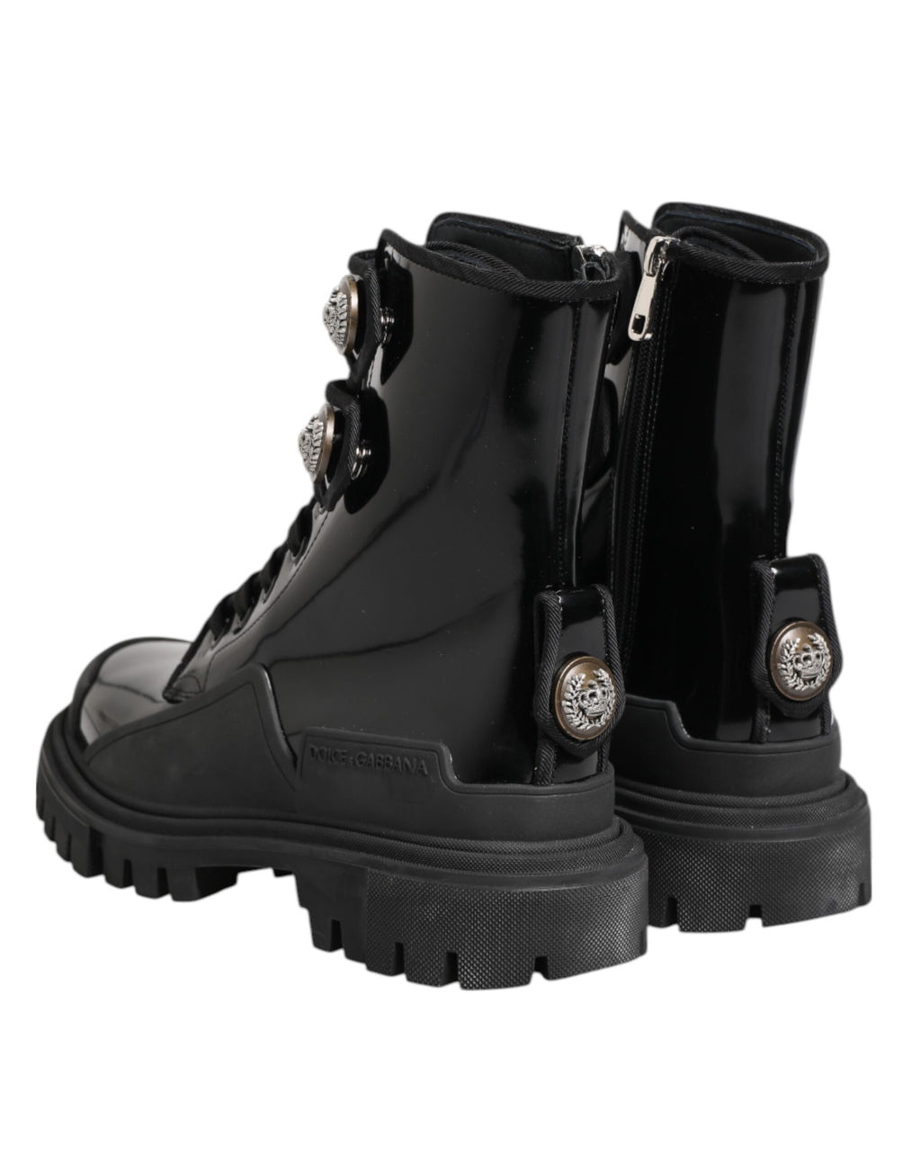 Dolce & Gabbana Black Leather DG Logo Combat Ankle Boots Shoes