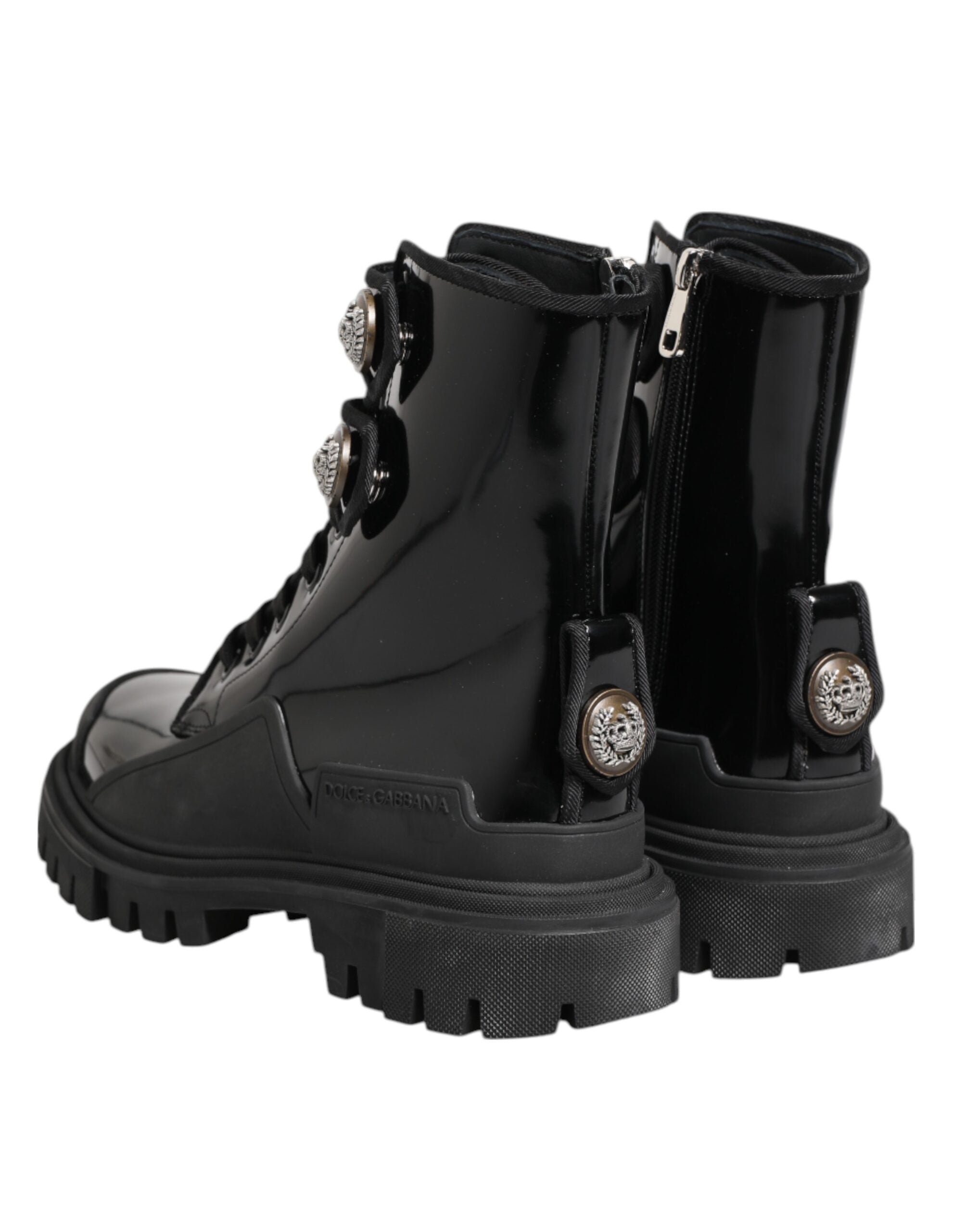 Dolce & Gabbana Black Leather DG Logo Combat Ankle Boots Shoes