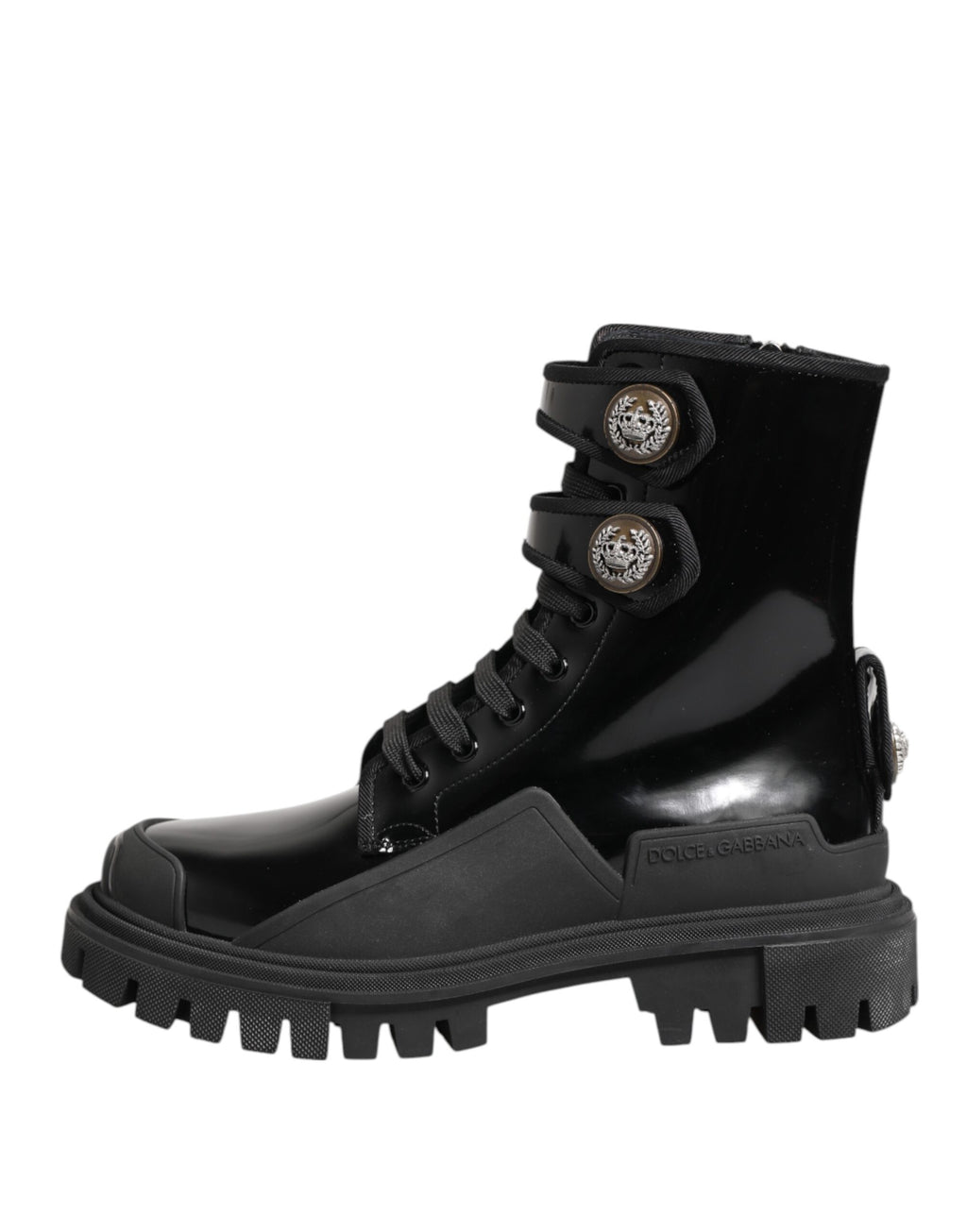 Dolce & Gabbana Black Leather DG Logo Combat Ankle Boots Shoes