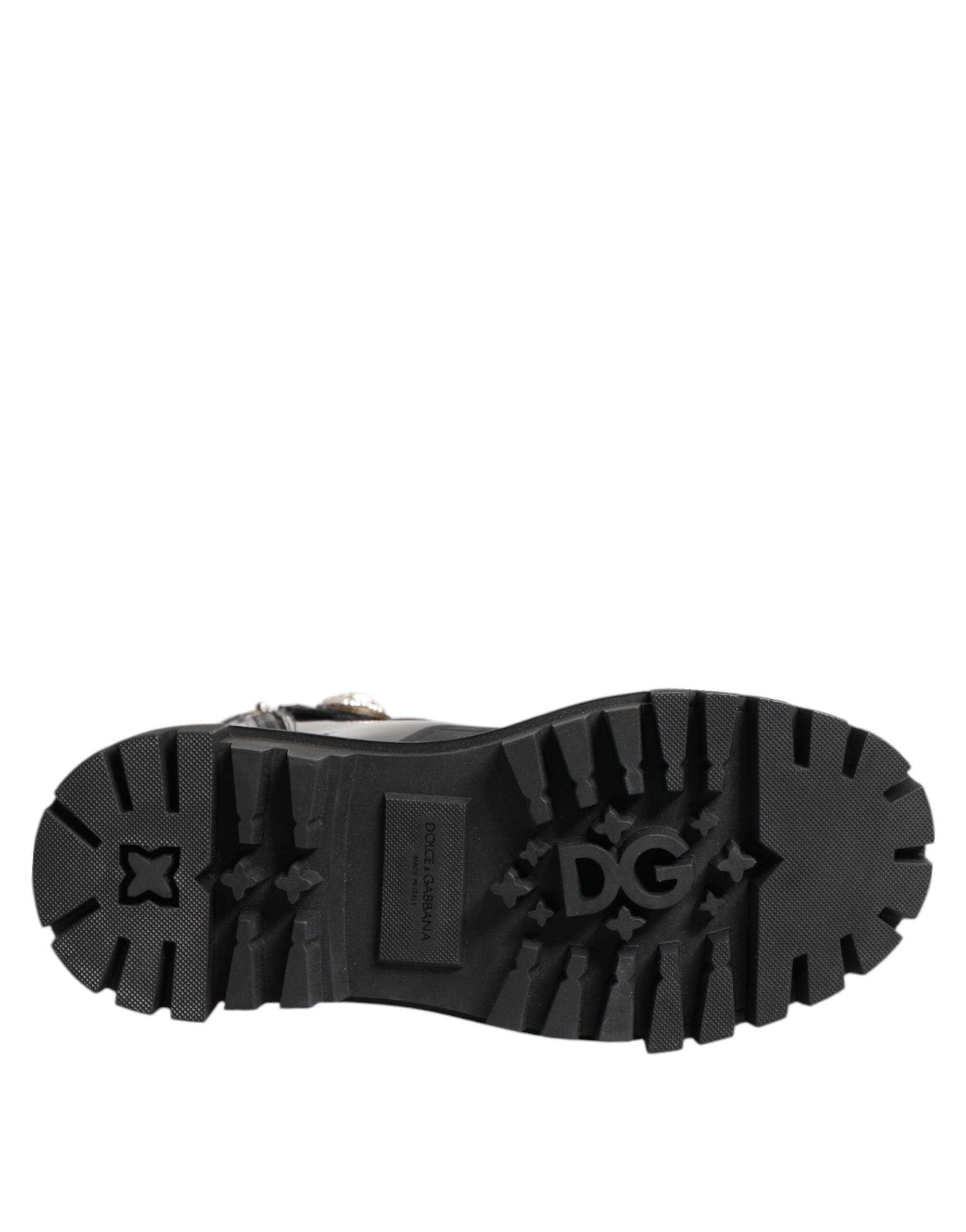 Dolce & Gabbana Black Leather DG Logo Combat Ankle Boots Shoes