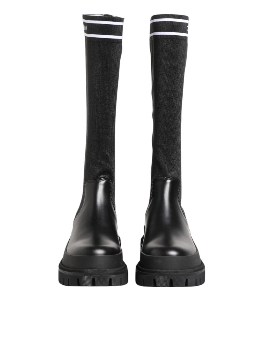 Dolce & Gabbana Black White Polyester Socks High Boots Shoes