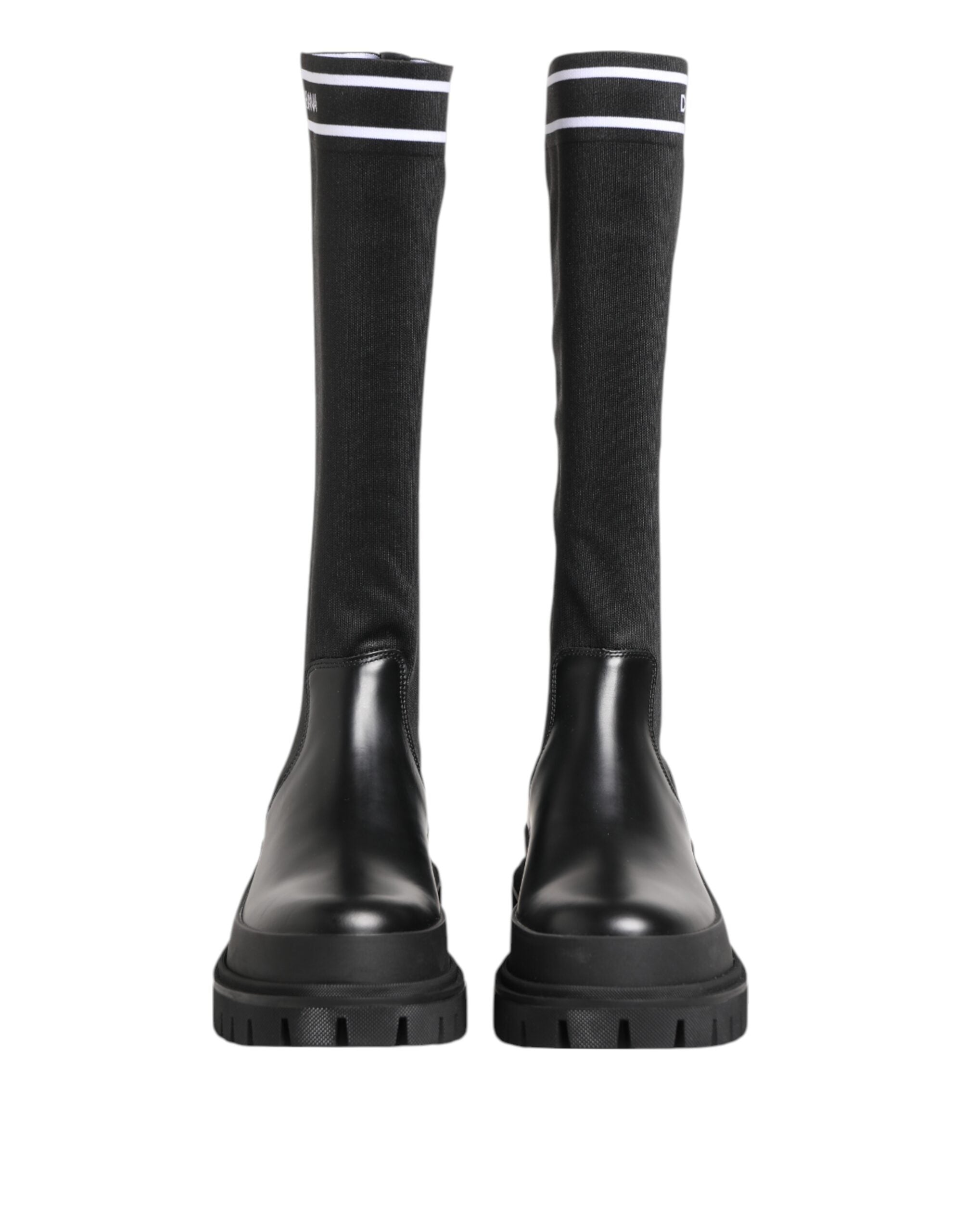 Dolce & Gabbana Black White Polyester Socks High Boots Shoes