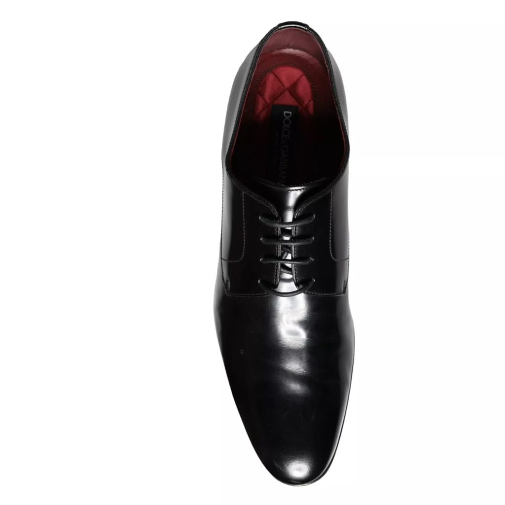 Dolce & Gabbana Black Calfskin Leather Derby Shoes