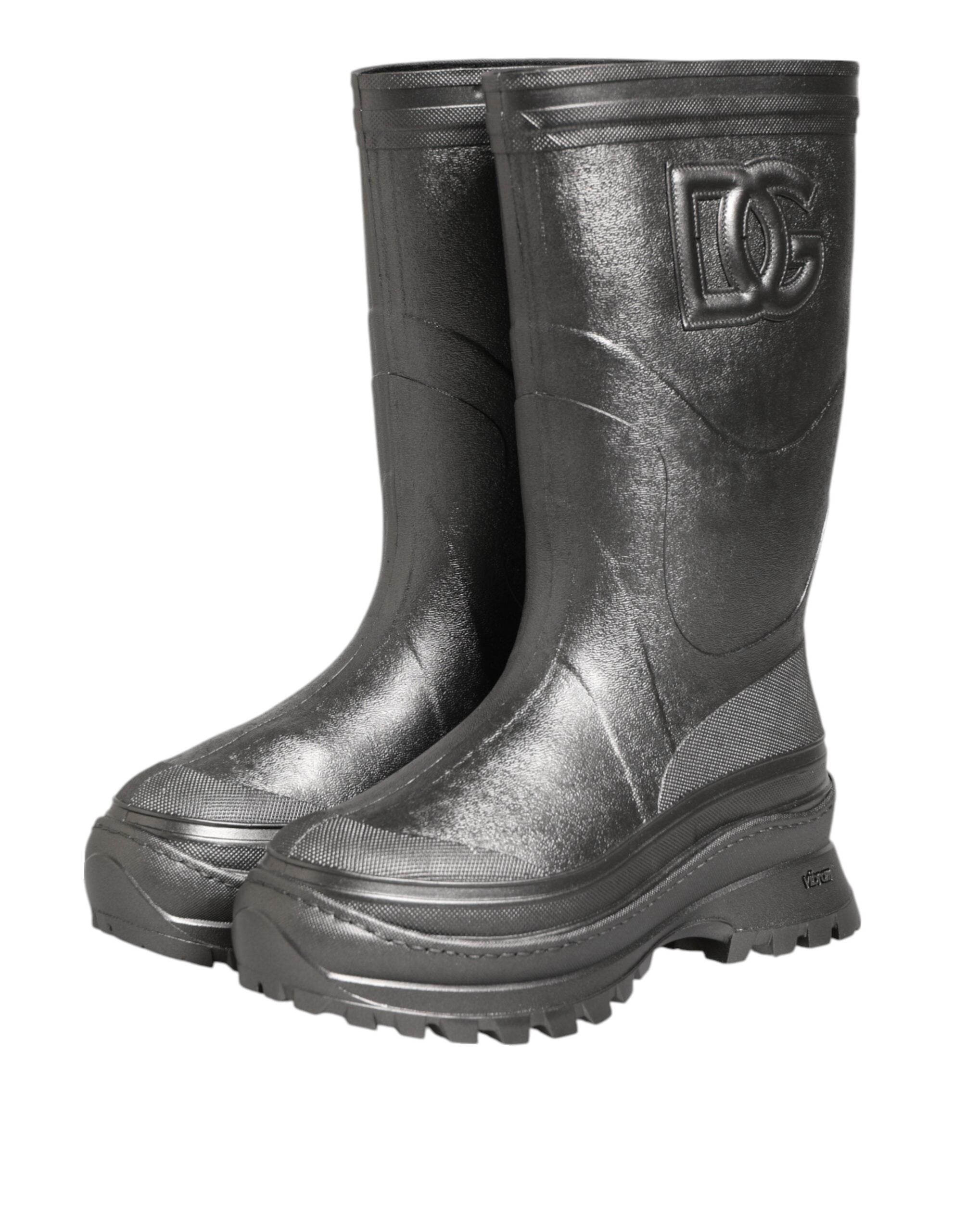 Dolce & Gabbana Black Argento Pull On Rain Boots Shoes