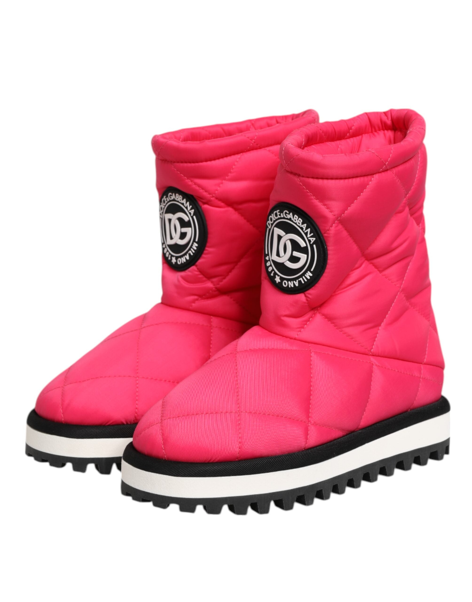 Dolce & Gabbana Pink White Viscose Padded Mid Calf Boots Shoes