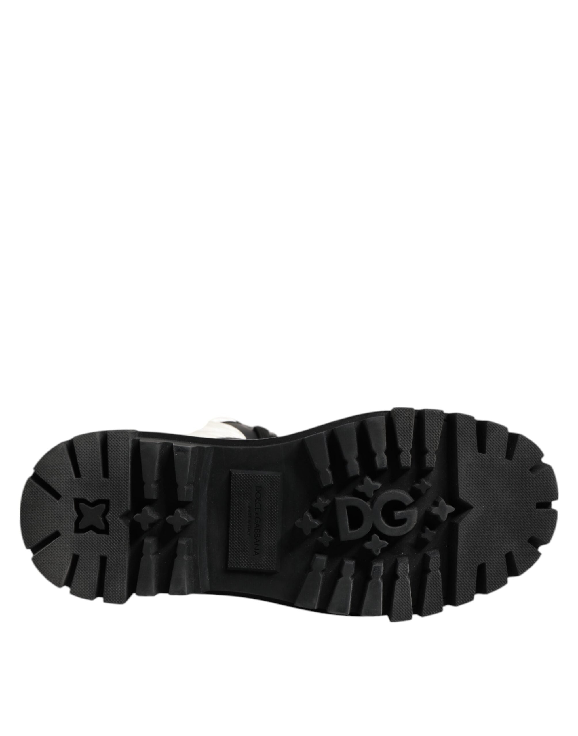 Dolce & Gabbana Black White Padded Mid Calf Lace Up Boots Shoes