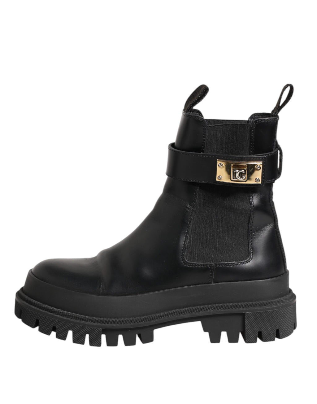 Dolce & Gabbana Black Calfskin DG Logo Strap Ankle Boots Shoes