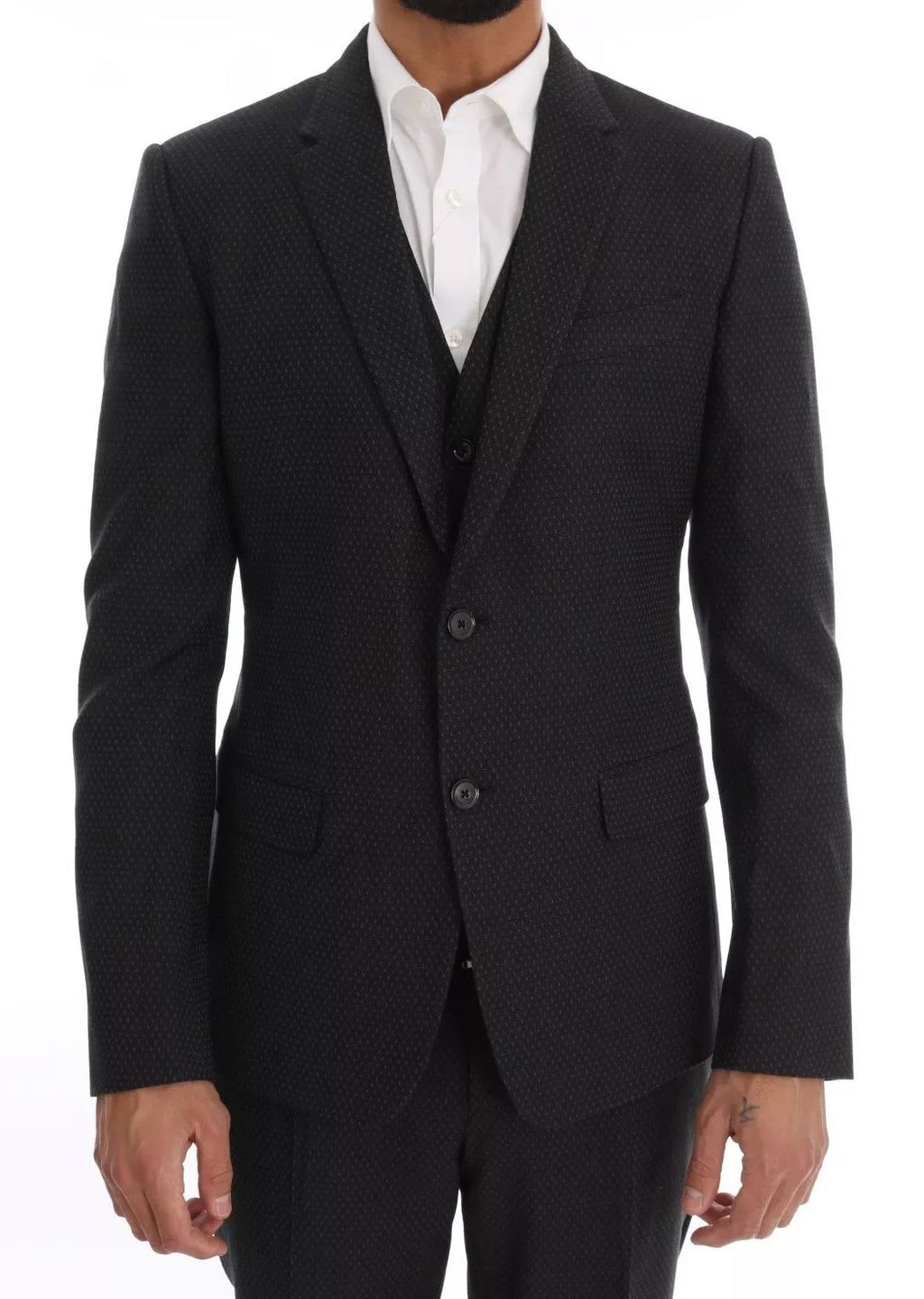 Dolce & Gabbana Gray Patterned Wool 3 Piece Slim Suit