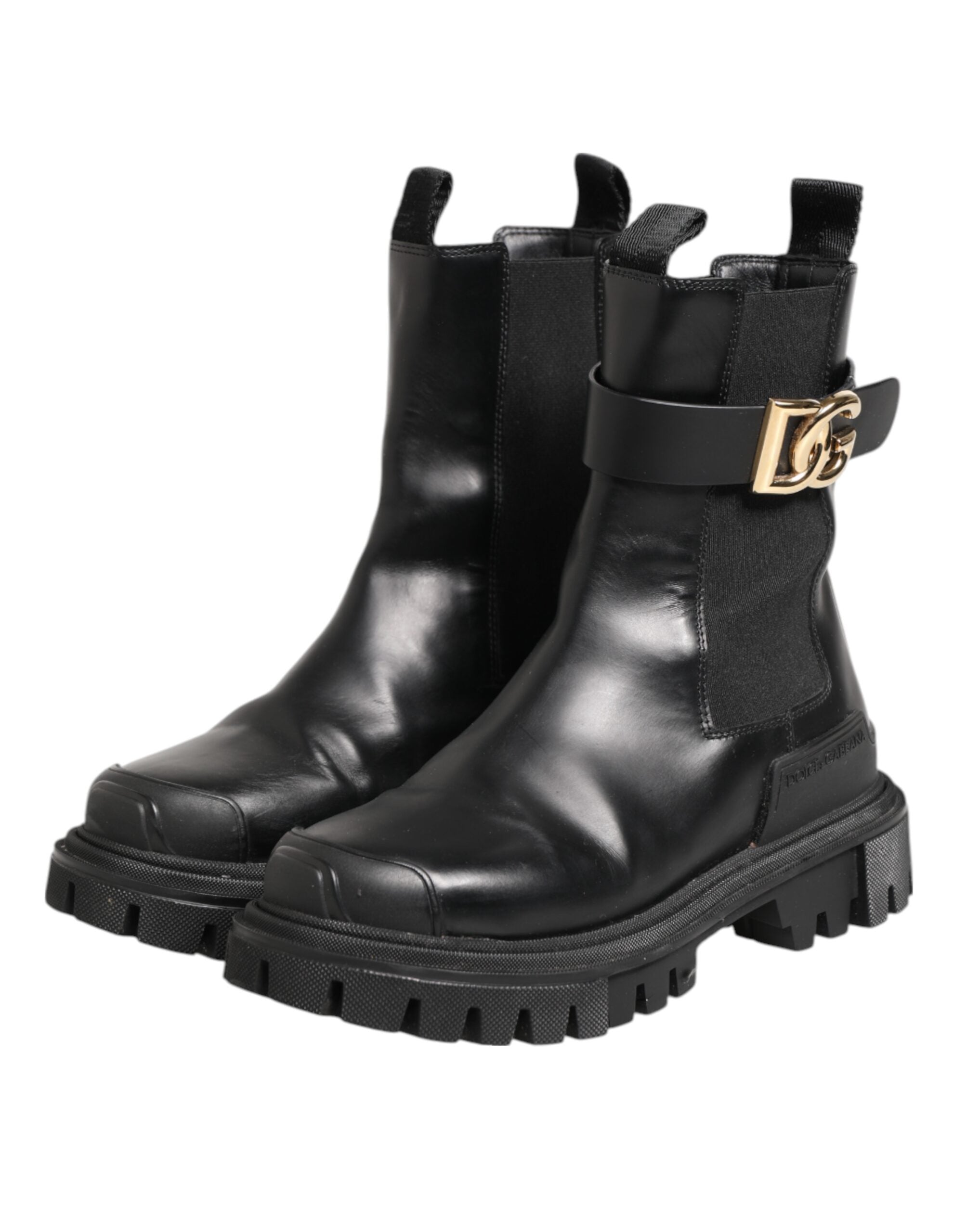 Dolce & Gabbana Black Gold DG Logo Trekking Calf Boots Shoes