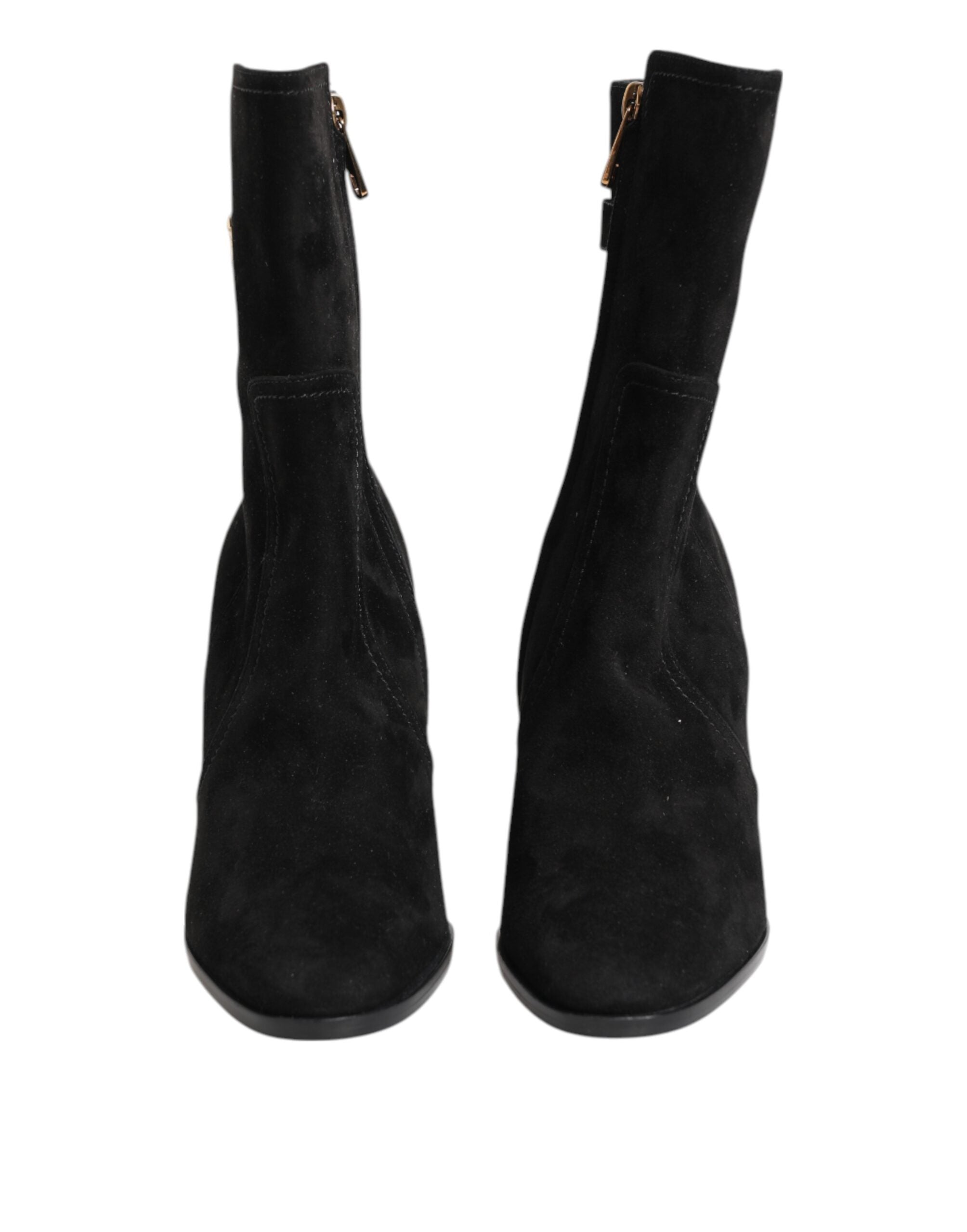 Dolce & Gabbana Black Suede Leather Mid Calf Boots Shoes