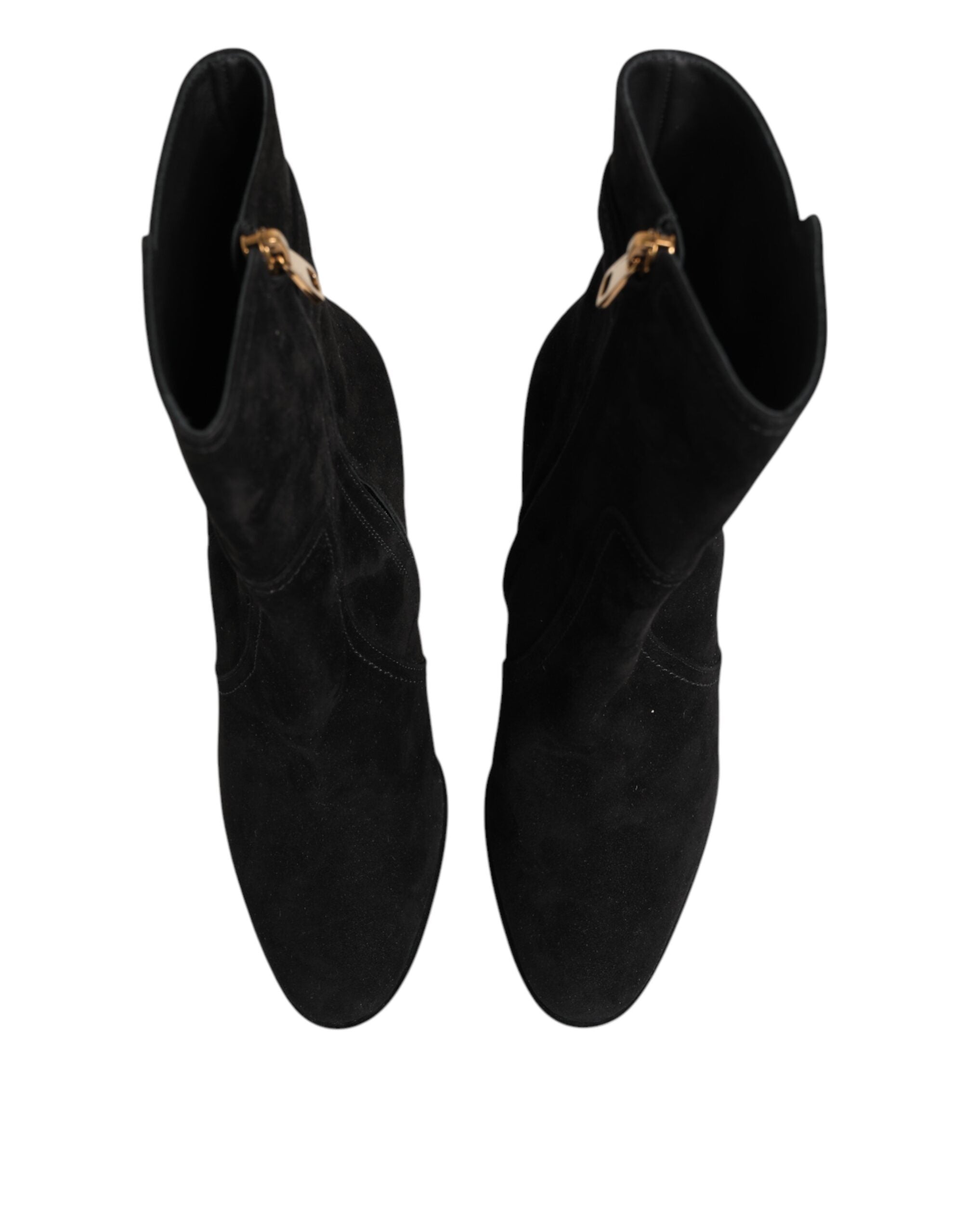 Dolce & Gabbana Black Suede Leather Mid Calf Boots Shoes