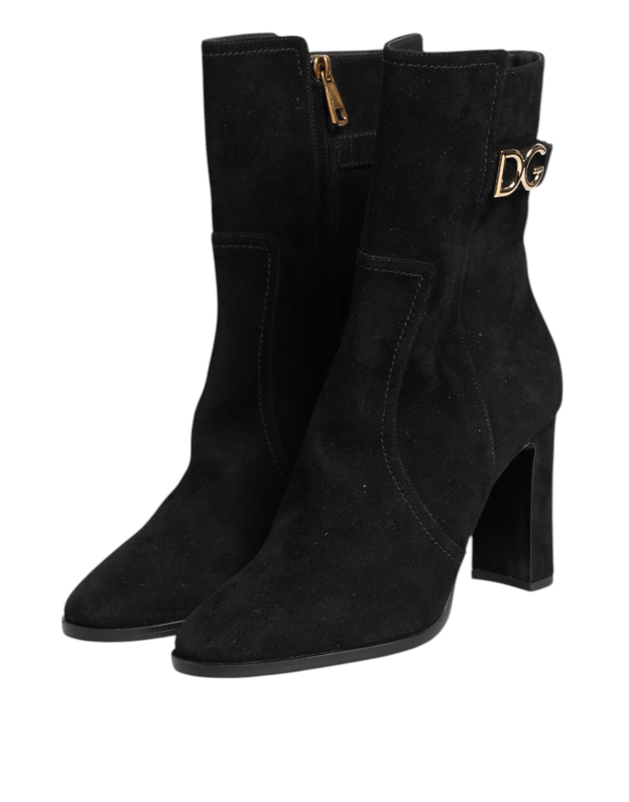 Dolce & Gabbana Black Suede Leather Mid Calf Boots Shoes