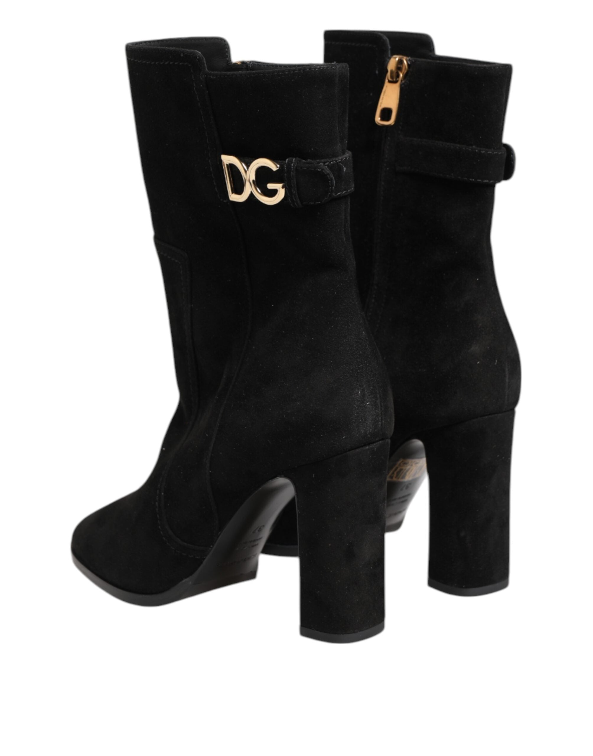 Dolce & Gabbana Black Suede Leather Mid Calf Boots Shoes