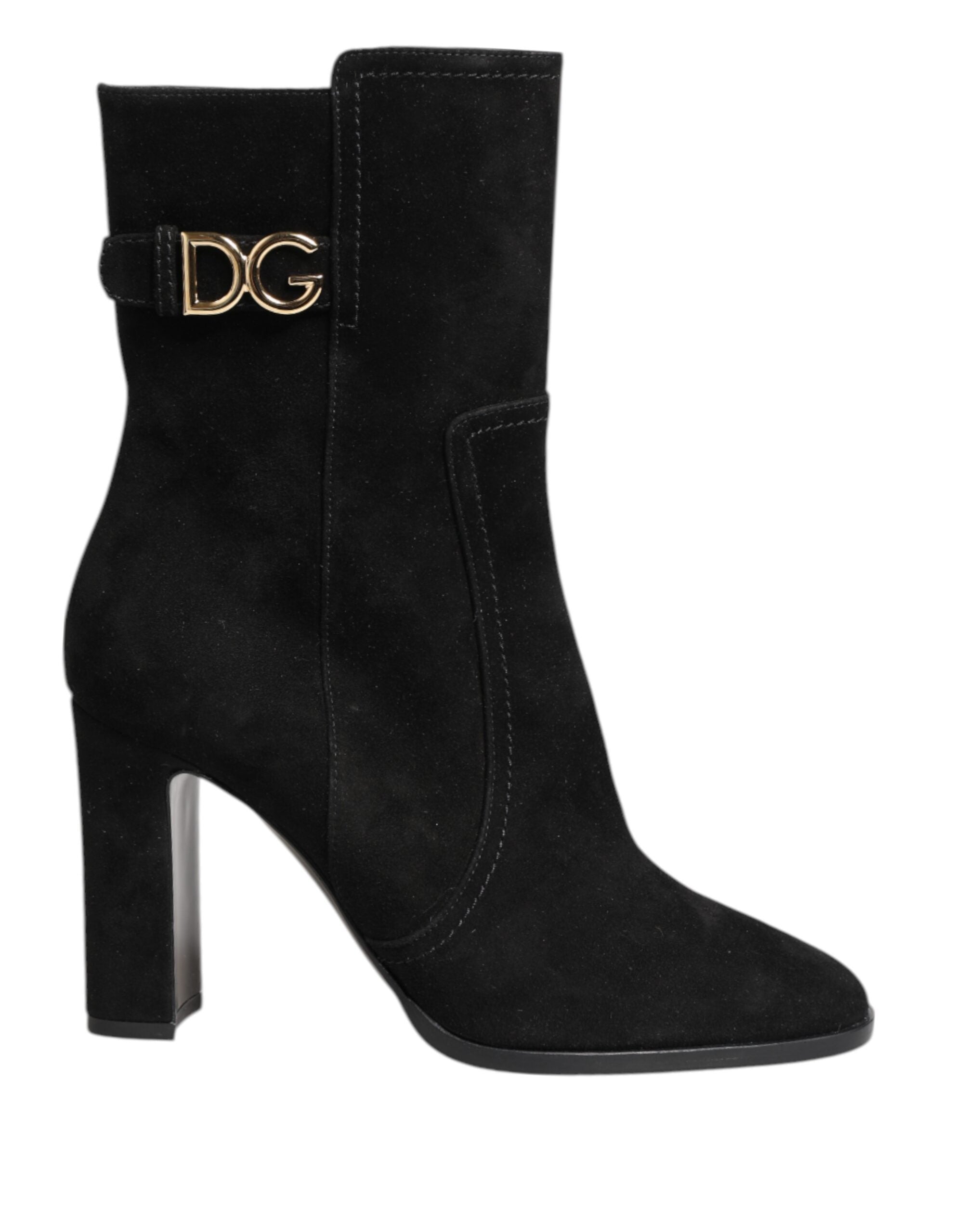 Dolce & Gabbana Black Suede Leather Mid Calf Boots Shoes