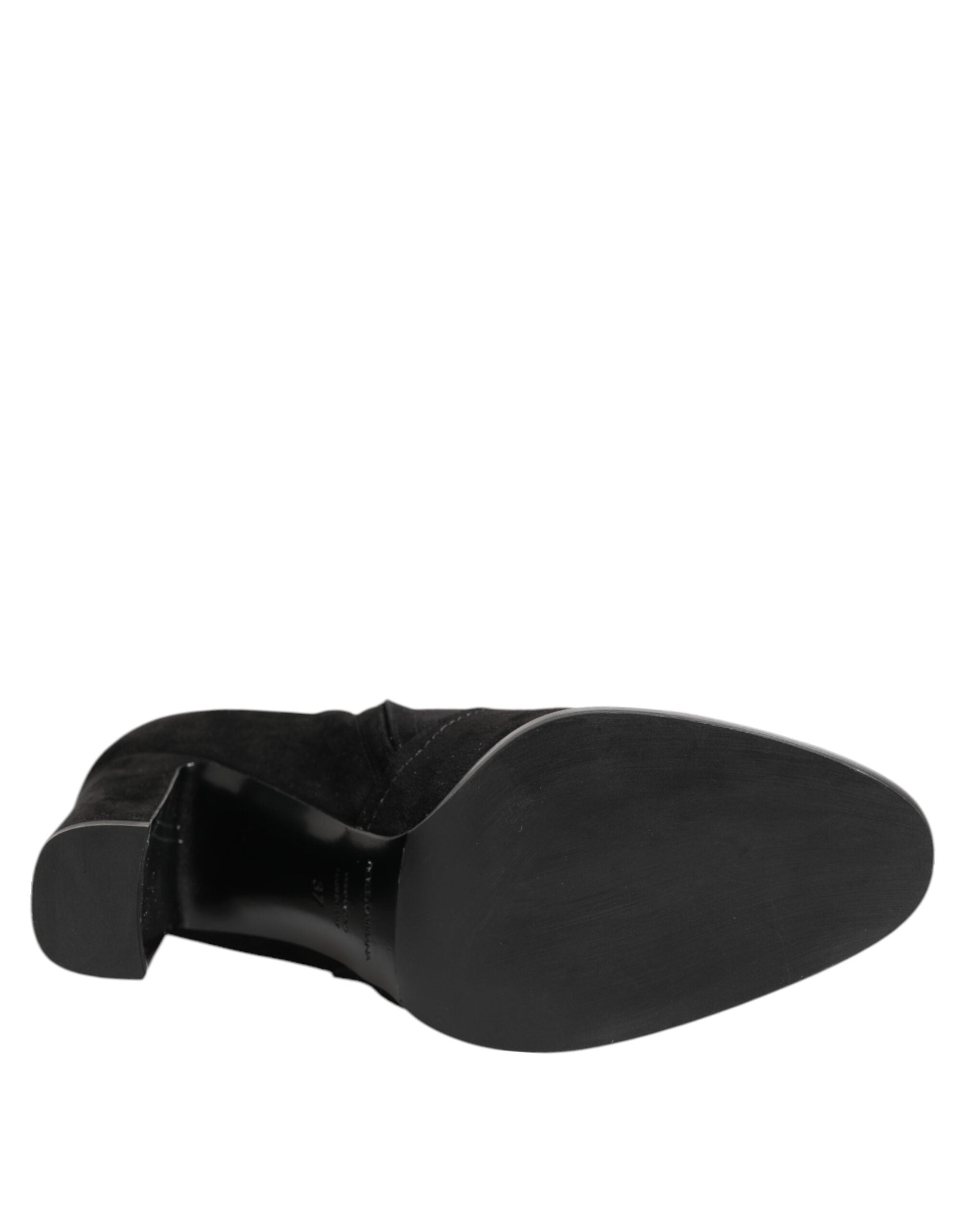 Dolce & Gabbana Black Suede Leather Mid Calf Boots Shoes