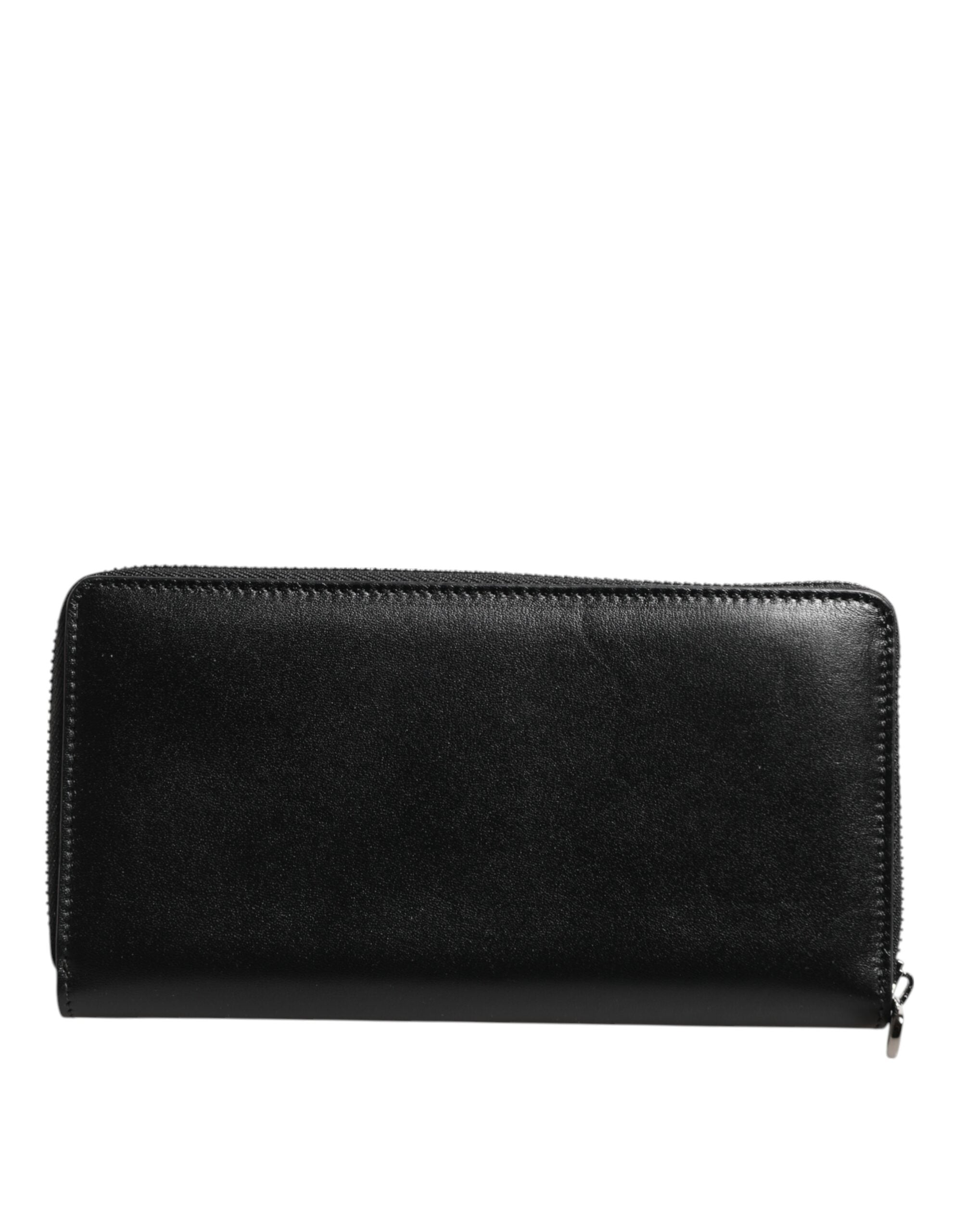 Dolce & Gabbana Black Leather DG Plaque Zip Around Continental Wallet