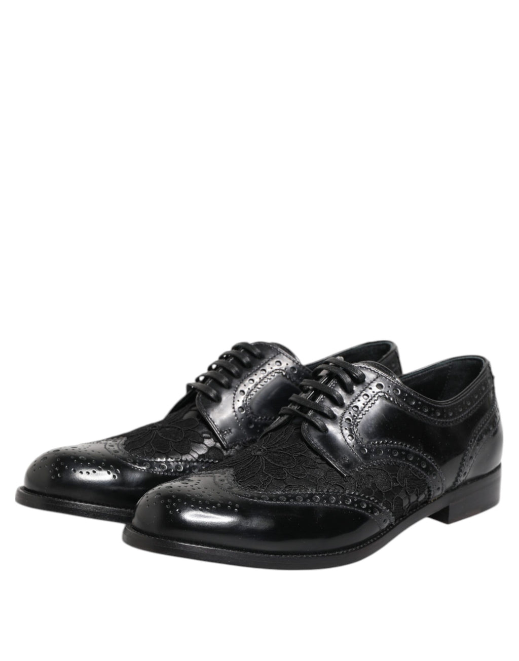 Dolce & Gabbana Black Leather Floral Lace Dress Formal  Shoes