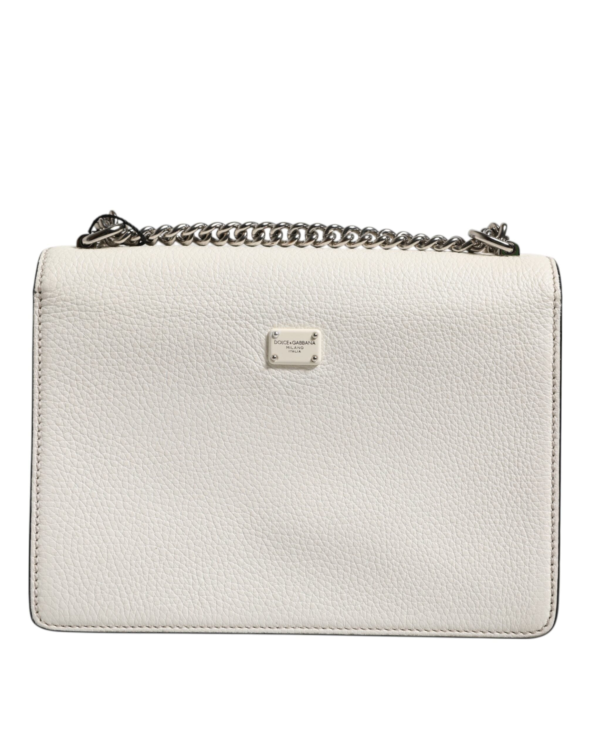 Dolce & Gabbana White Rosalia Small Calfskin Chain Shoulder Strap Bag