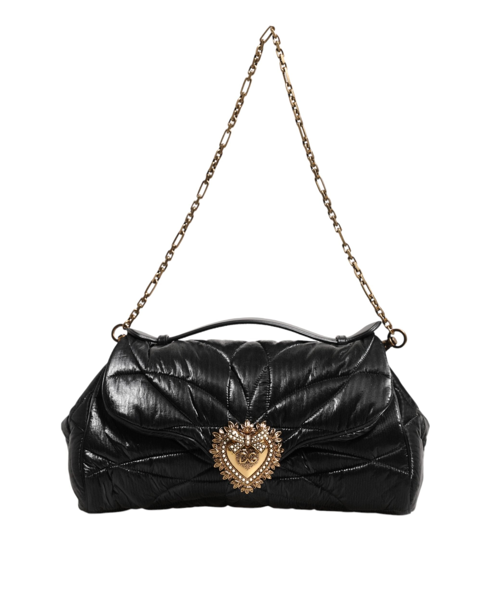 Dolce & Gabbana Black Quilted Nylon Devotion Satchel Chain Strap Bag