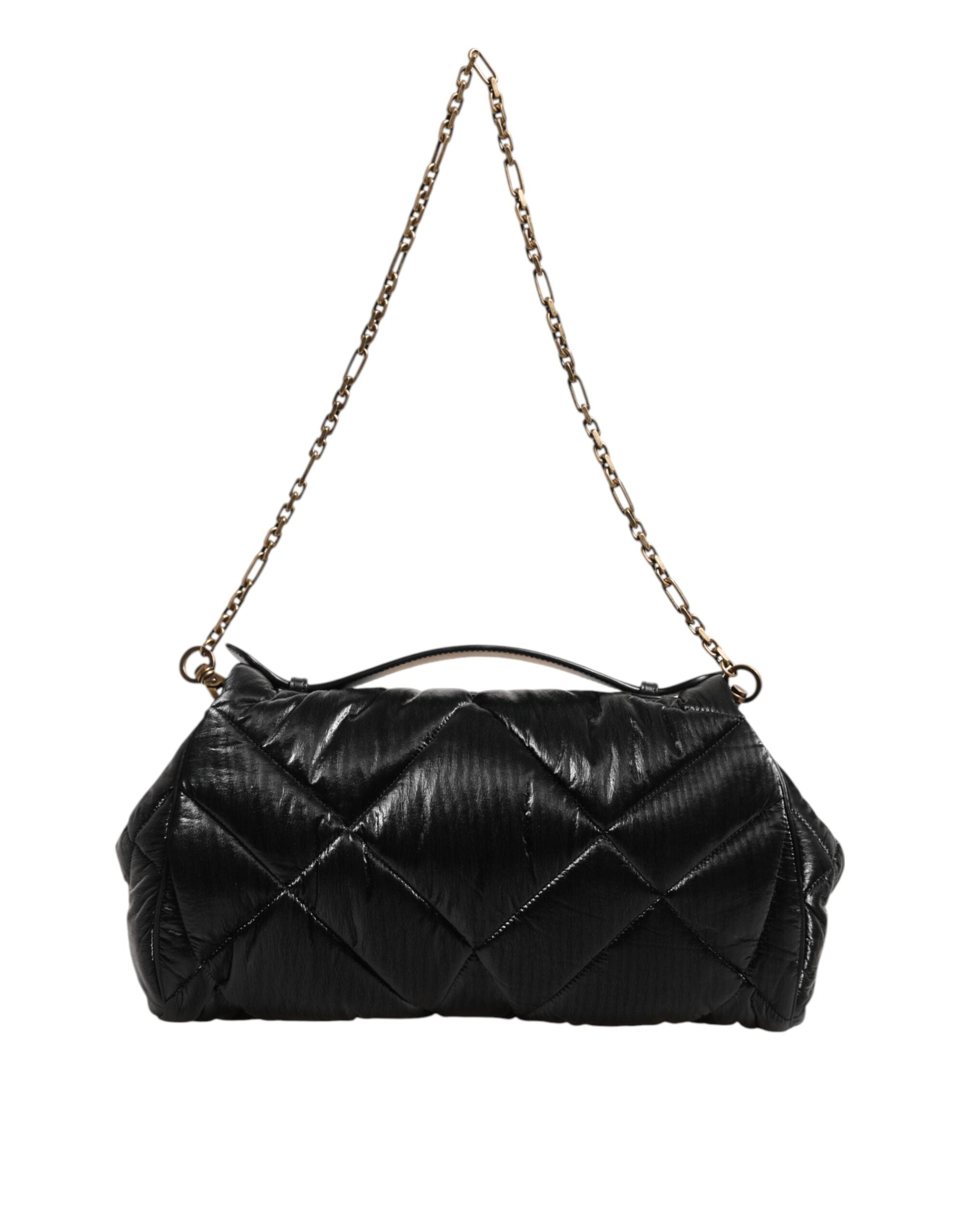 Dolce & Gabbana Black Quilted Nylon Devotion Satchel Chain Strap Bag