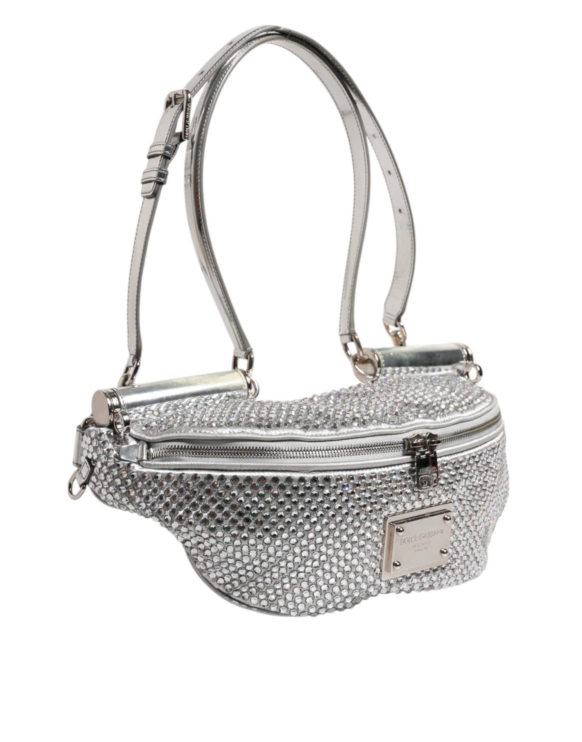 Dolce & Gabbana Silver Crystal-Embellished Belt Strap Bag