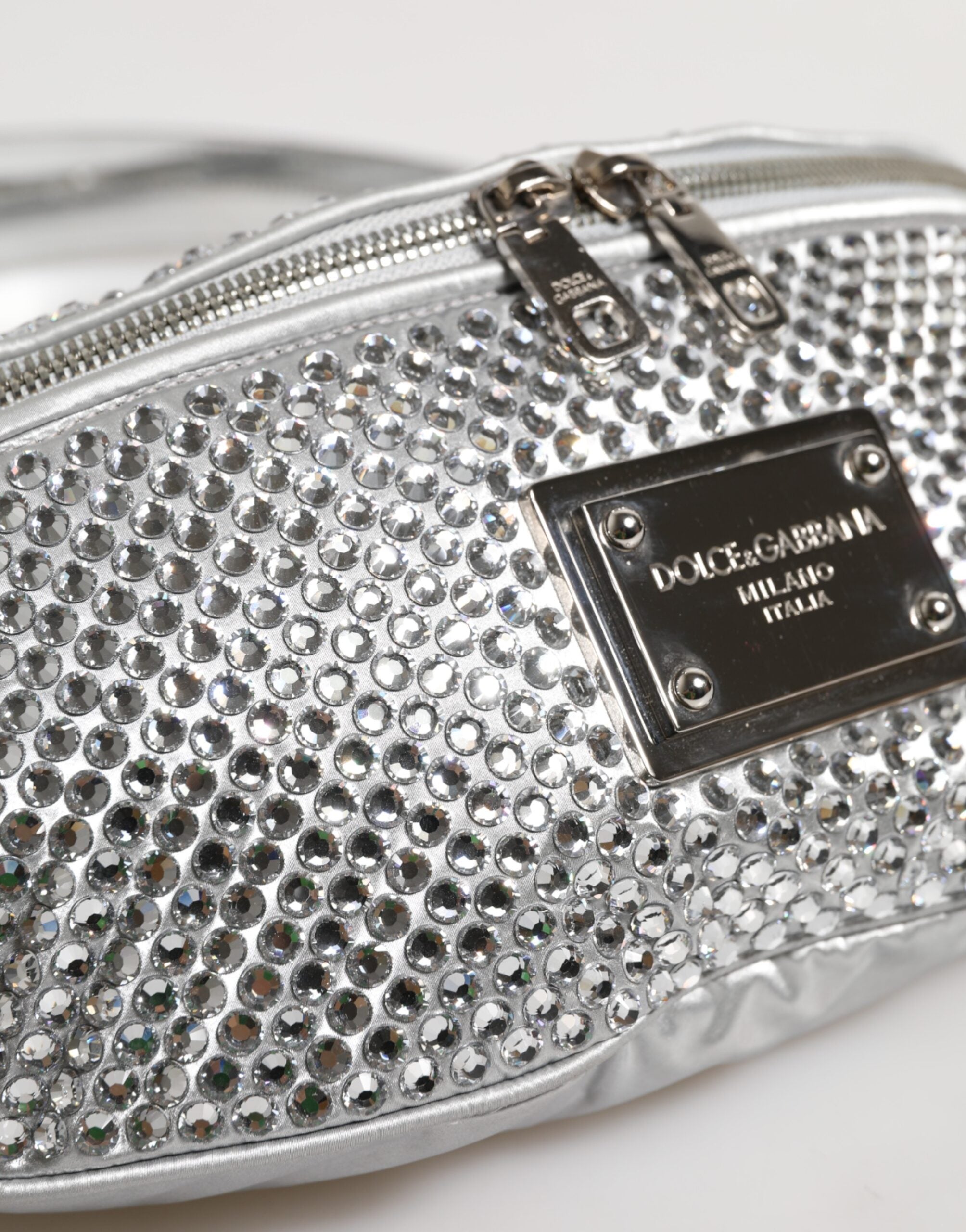 Dolce & Gabbana Silver Crystal-Embellished Belt Strap Bag