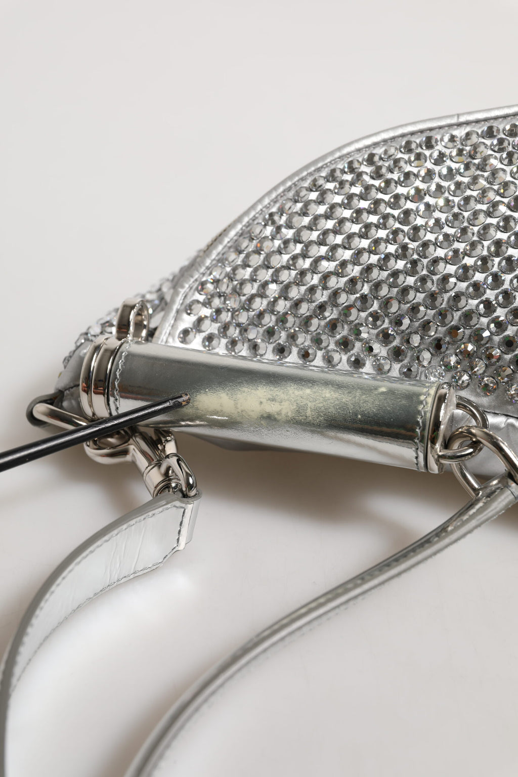 Dolce & Gabbana Silver Crystal-Embellished Belt Strap Bag