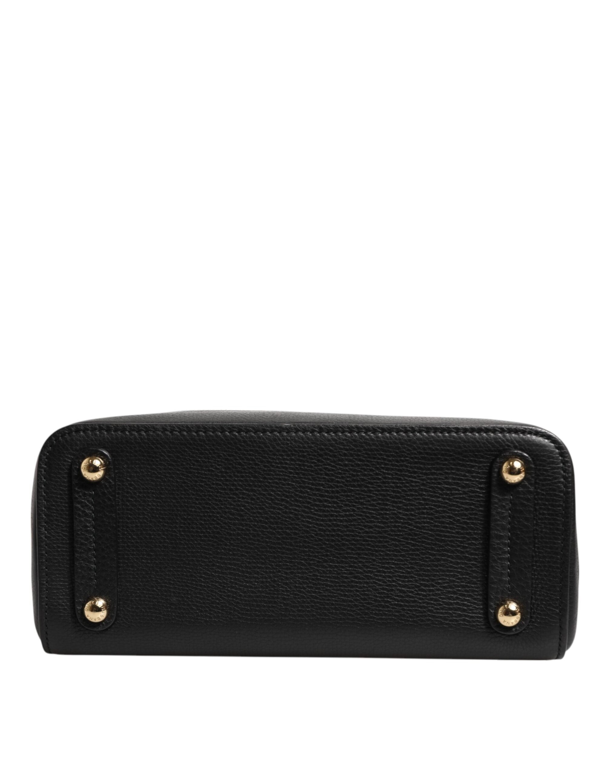 Dolce & Gabbana Black Calf Leather Logo Plaque Shoulder Tote Bag