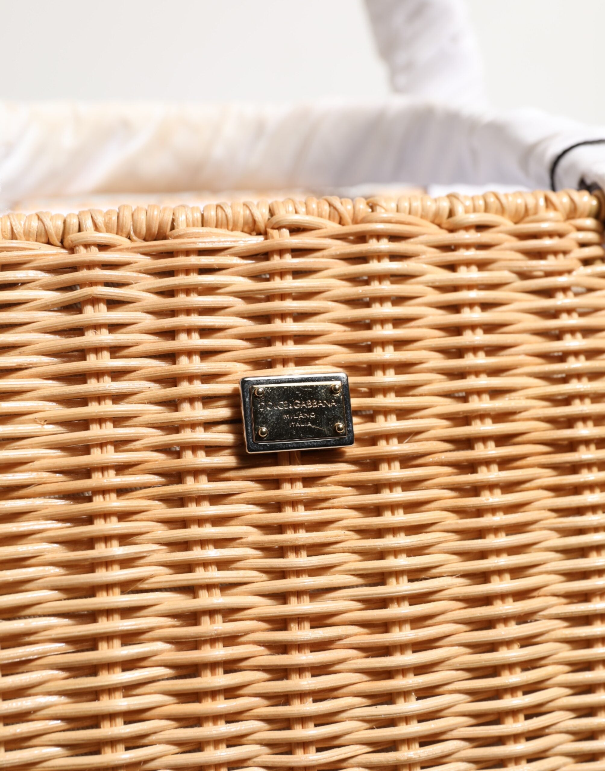 Dolce & Gabbana Beige Fiber Vegetable Basket Handbag Tote Bag