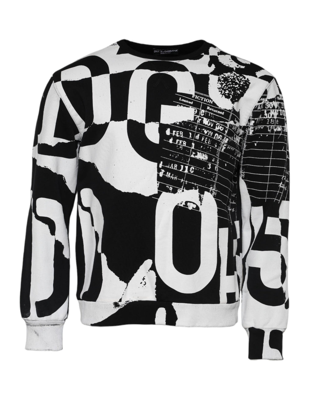 Dolce & Gabbana Black White Cotton Logo Pullover Sweater