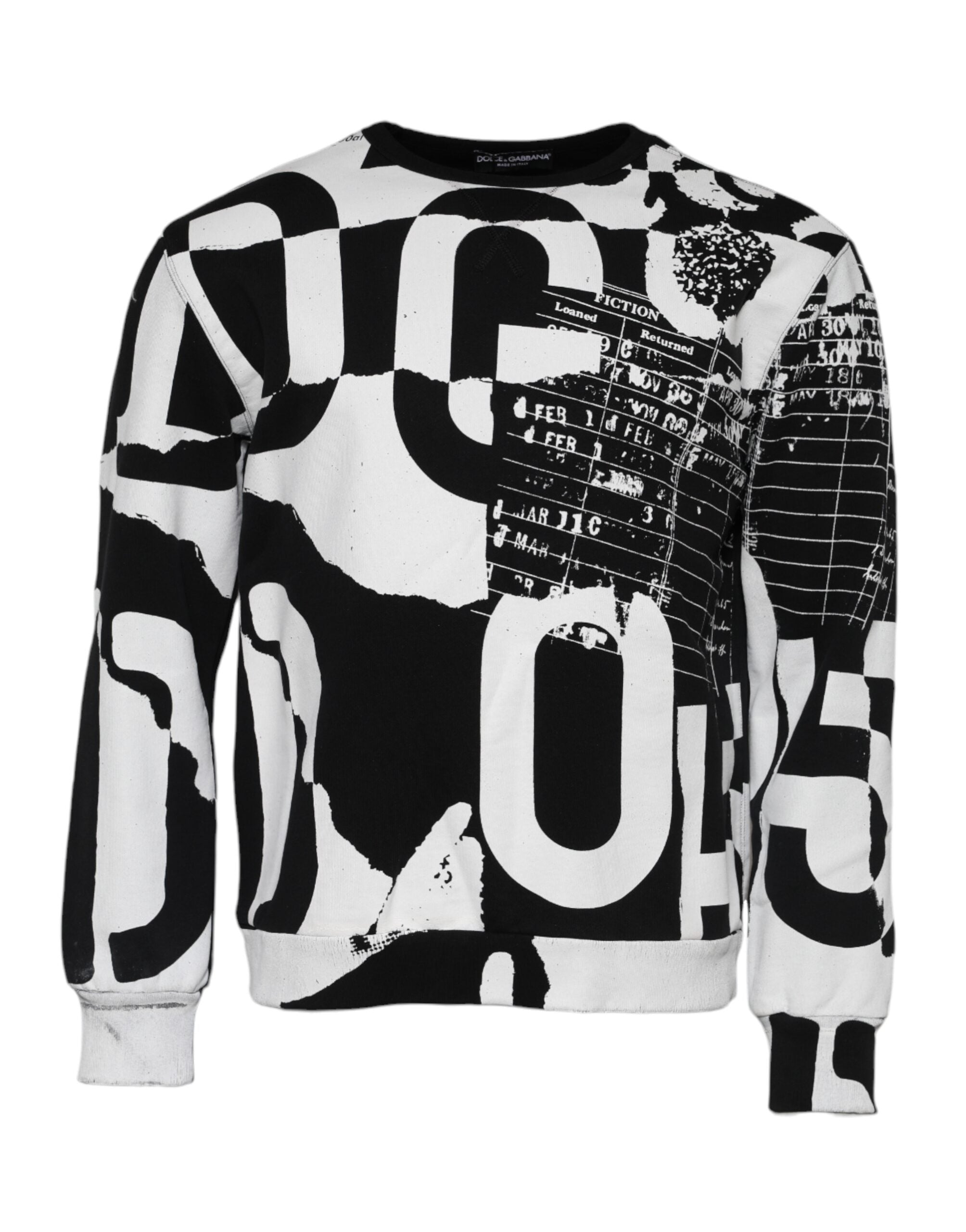 Dolce & Gabbana Black White Cotton Logo Pullover Sweater