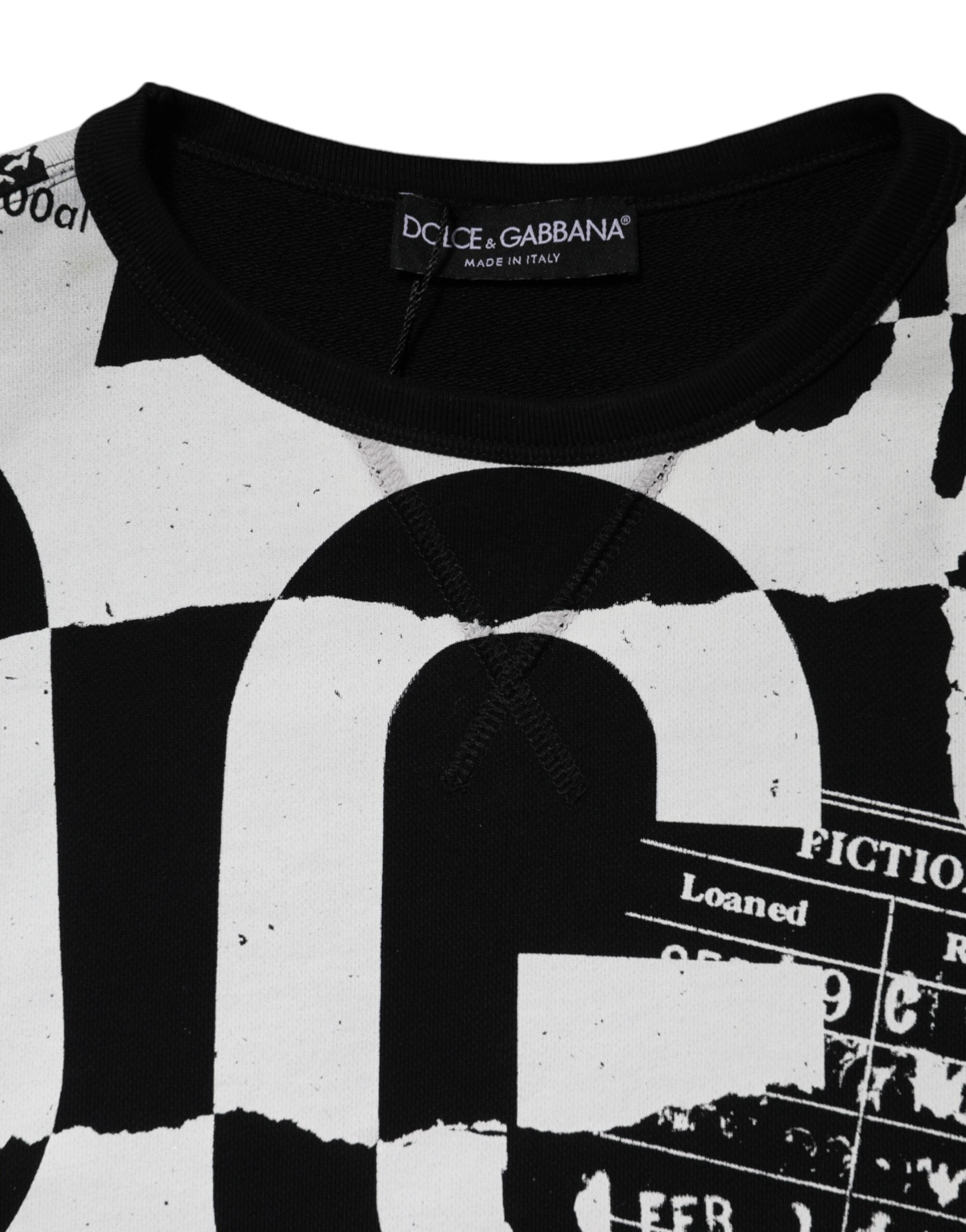 Dolce & Gabbana Black White Cotton Logo Pullover Sweater