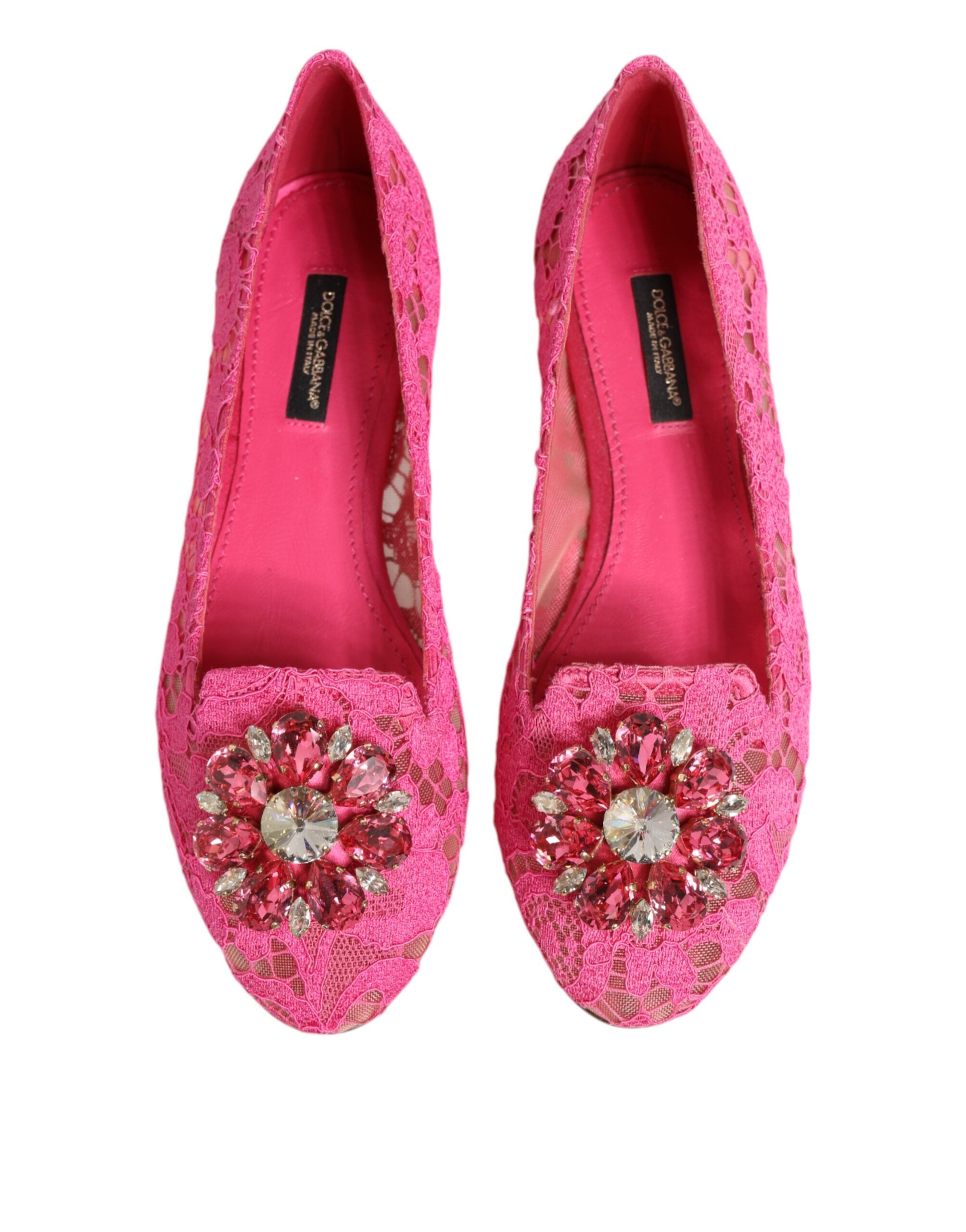 Dolce & Gabbana Pink Taormina Lace Crystals Flats Shoes