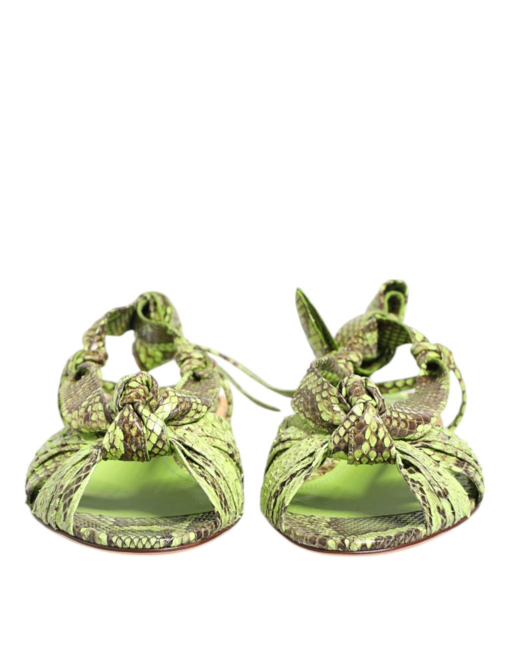 Dolce & Gabbana Green Python Print Ankle Strap Flats Shoes