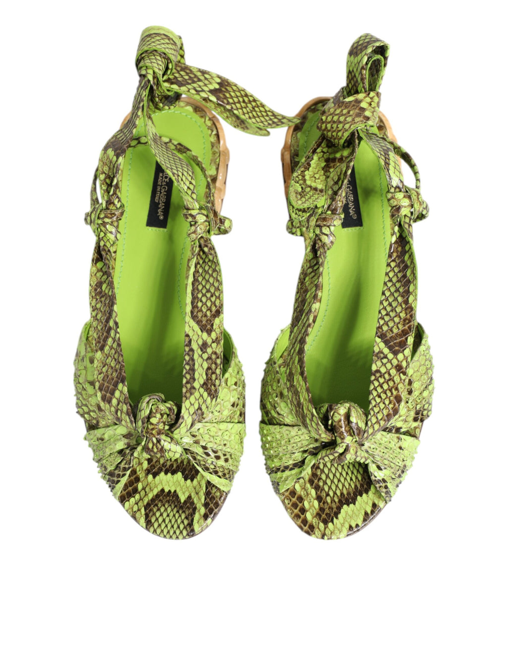 Dolce & Gabbana Green Python Print Ankle Strap Flats Shoes