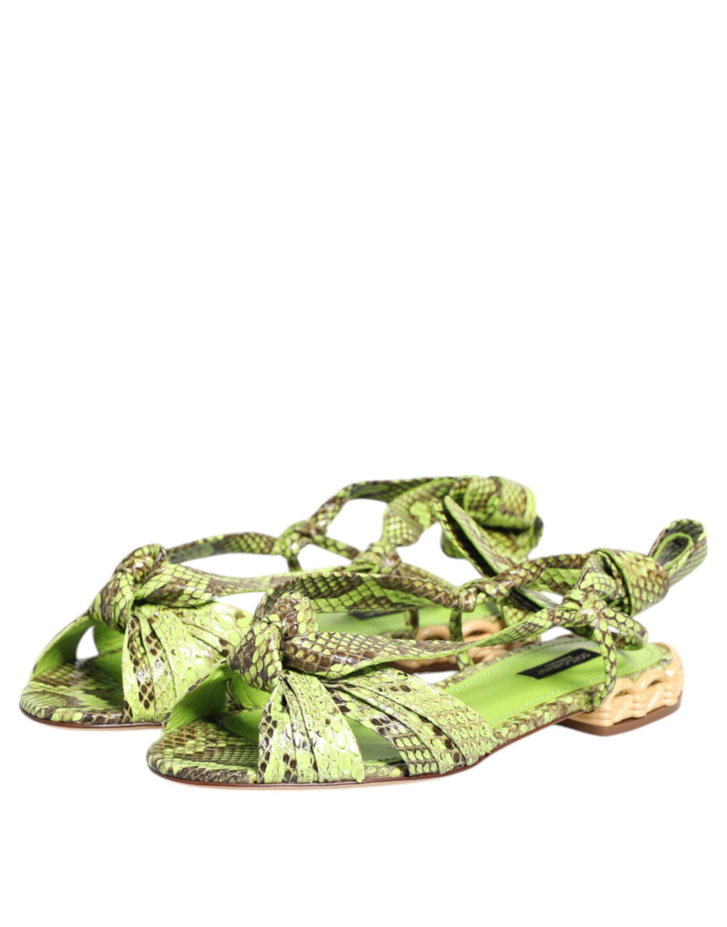 Dolce & Gabbana Green Python Print Ankle Strap Flats Shoes