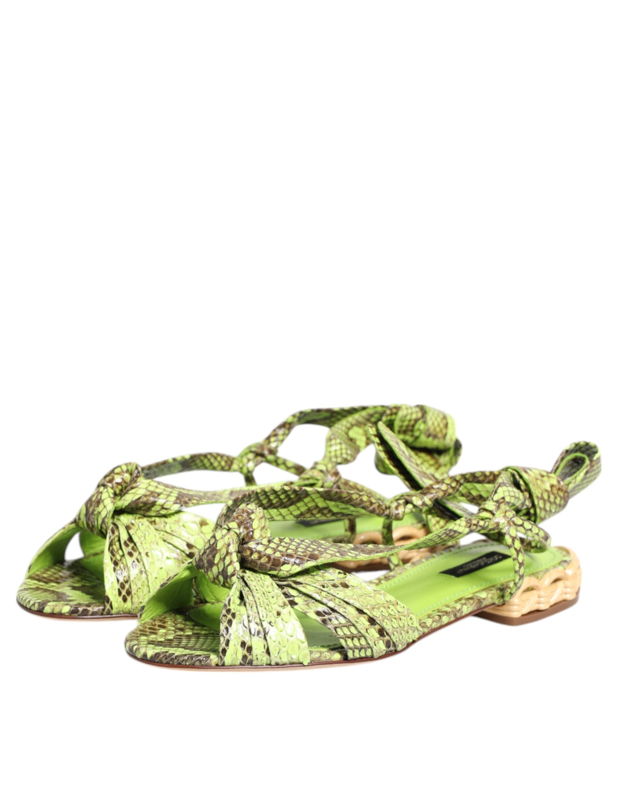 Dolce & Gabbana Green Python Print Ankle Strap Flats Shoes